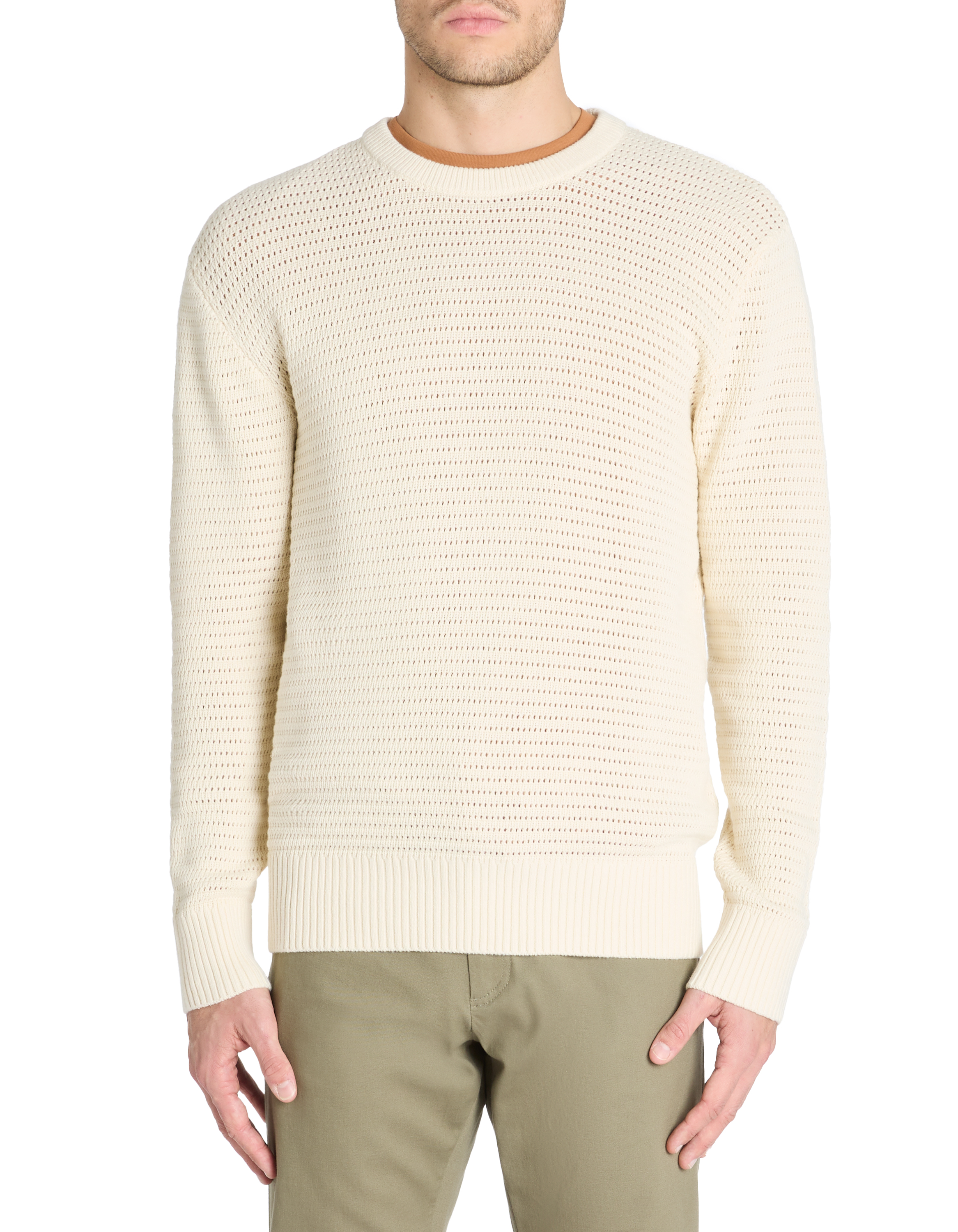 Pull col rond 100% coton - beige - camaieu - Modalova