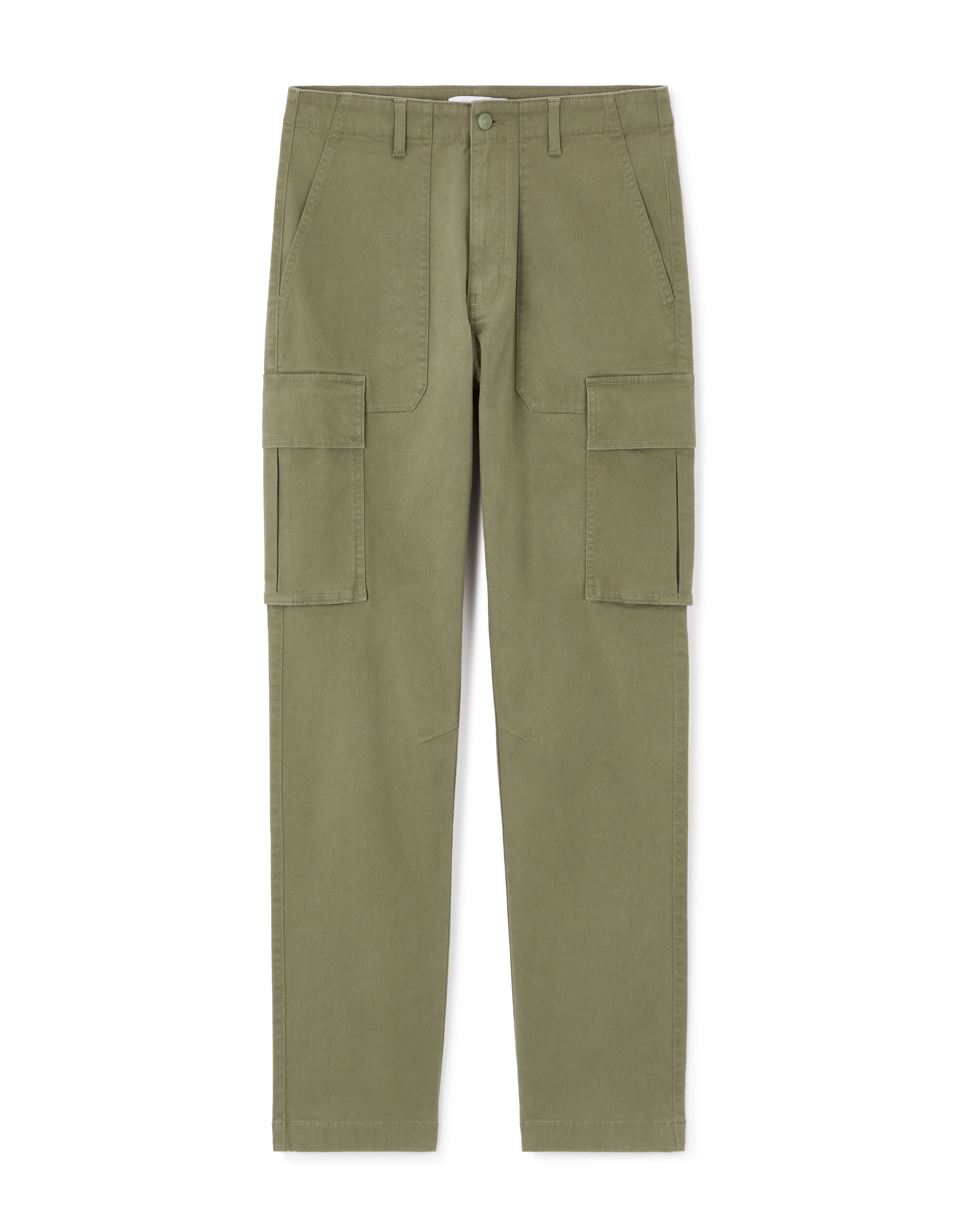 Pantalon cargo bas droit coton stretch - olive