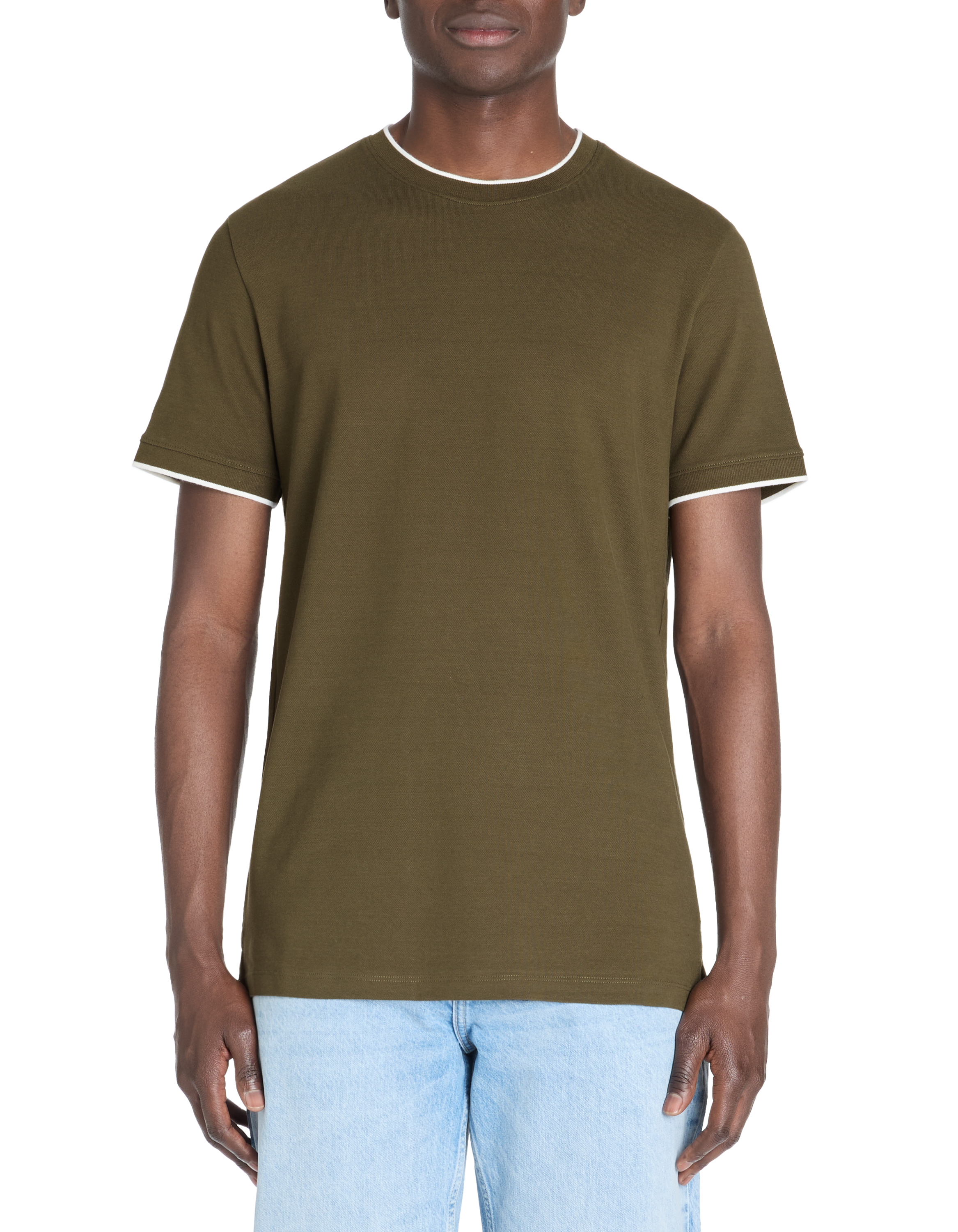 T-shirt straight col rayé en coton stretch - camaieu - Modalova