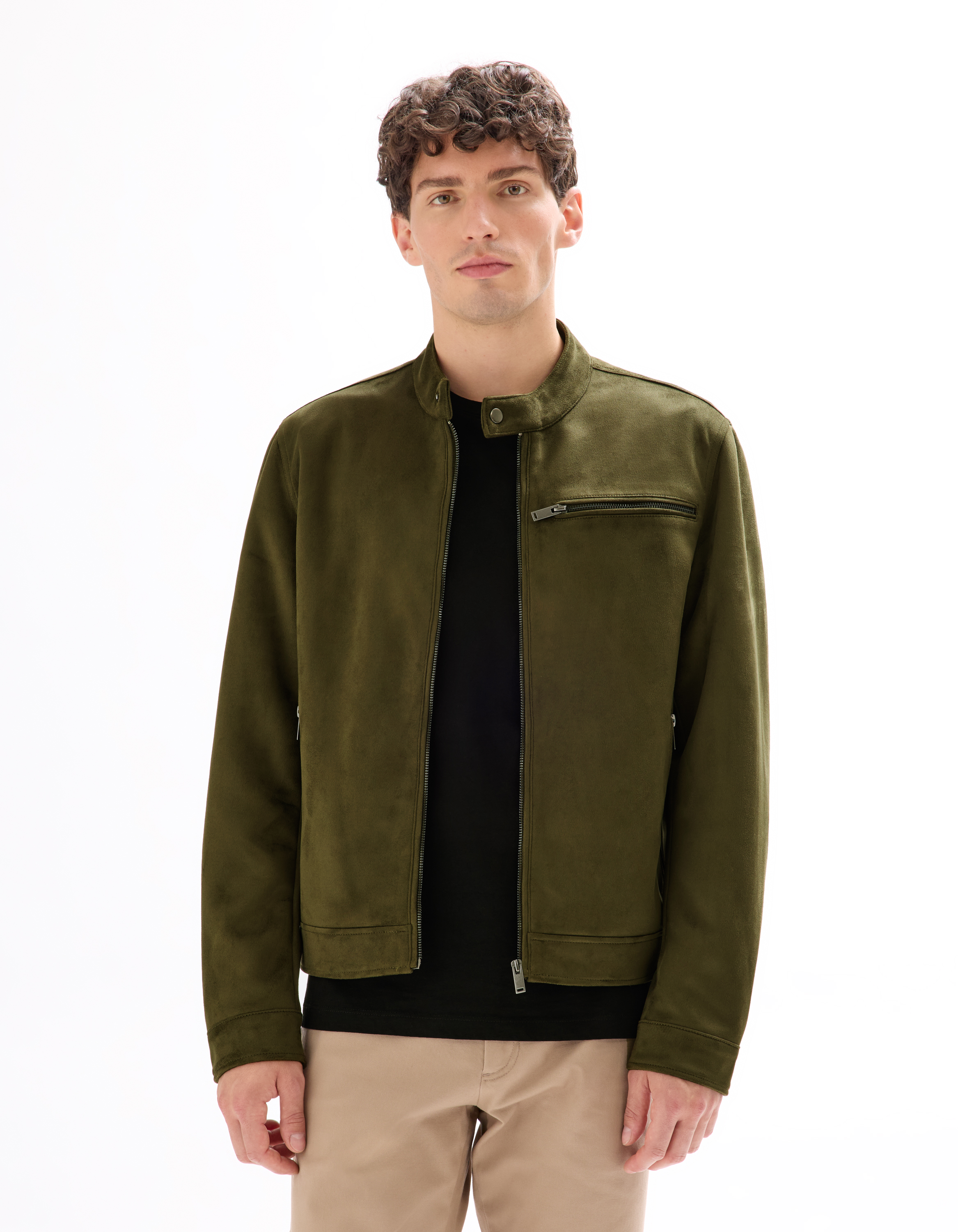 Blouson biker faux daim - kaki - camaieu - Modalova
