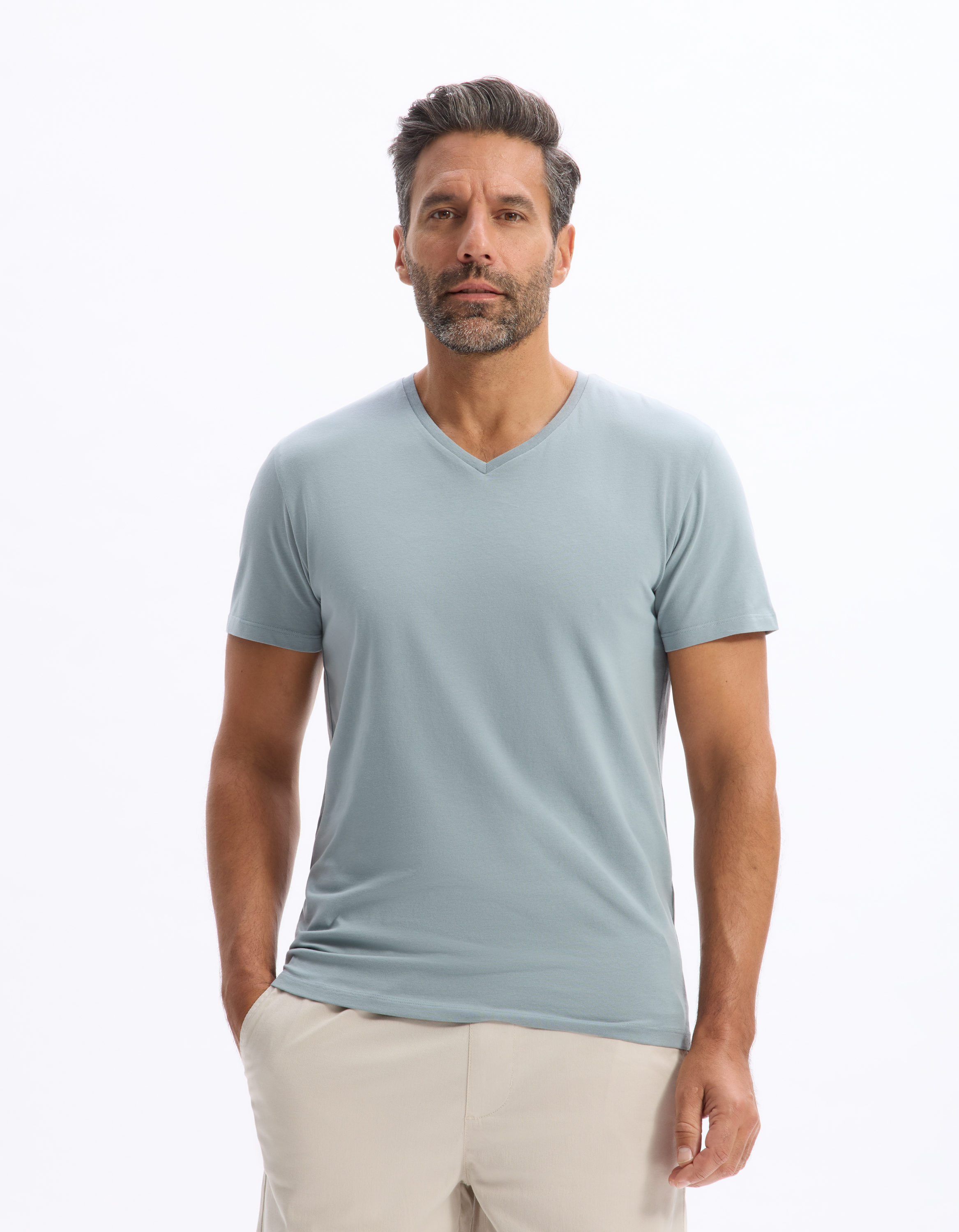 T-shirt slim col V en coton stretch - camaieu - Modalova