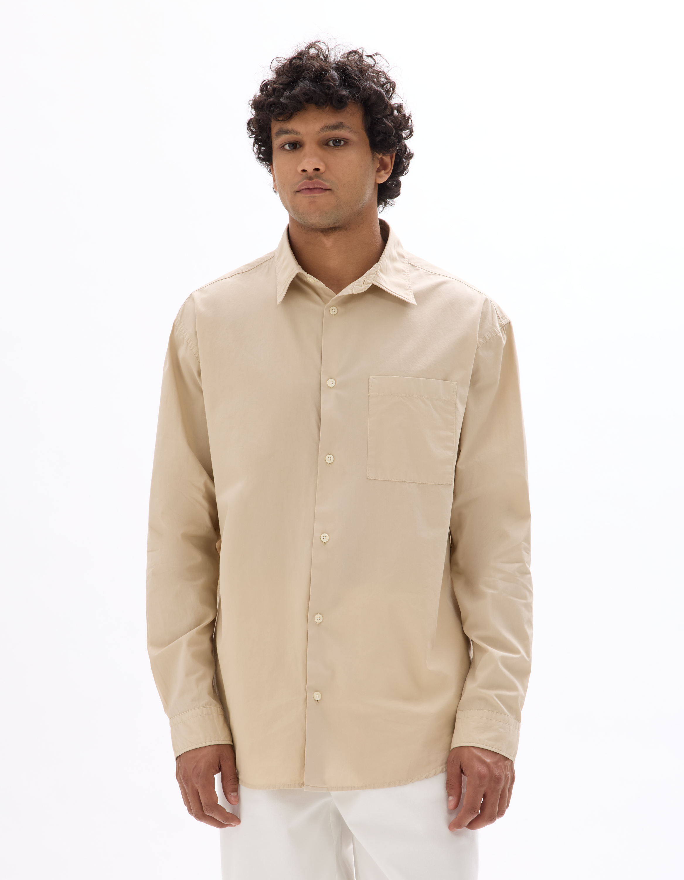 Chemise loose unie 100% coton - beige - camaieu - Modalova