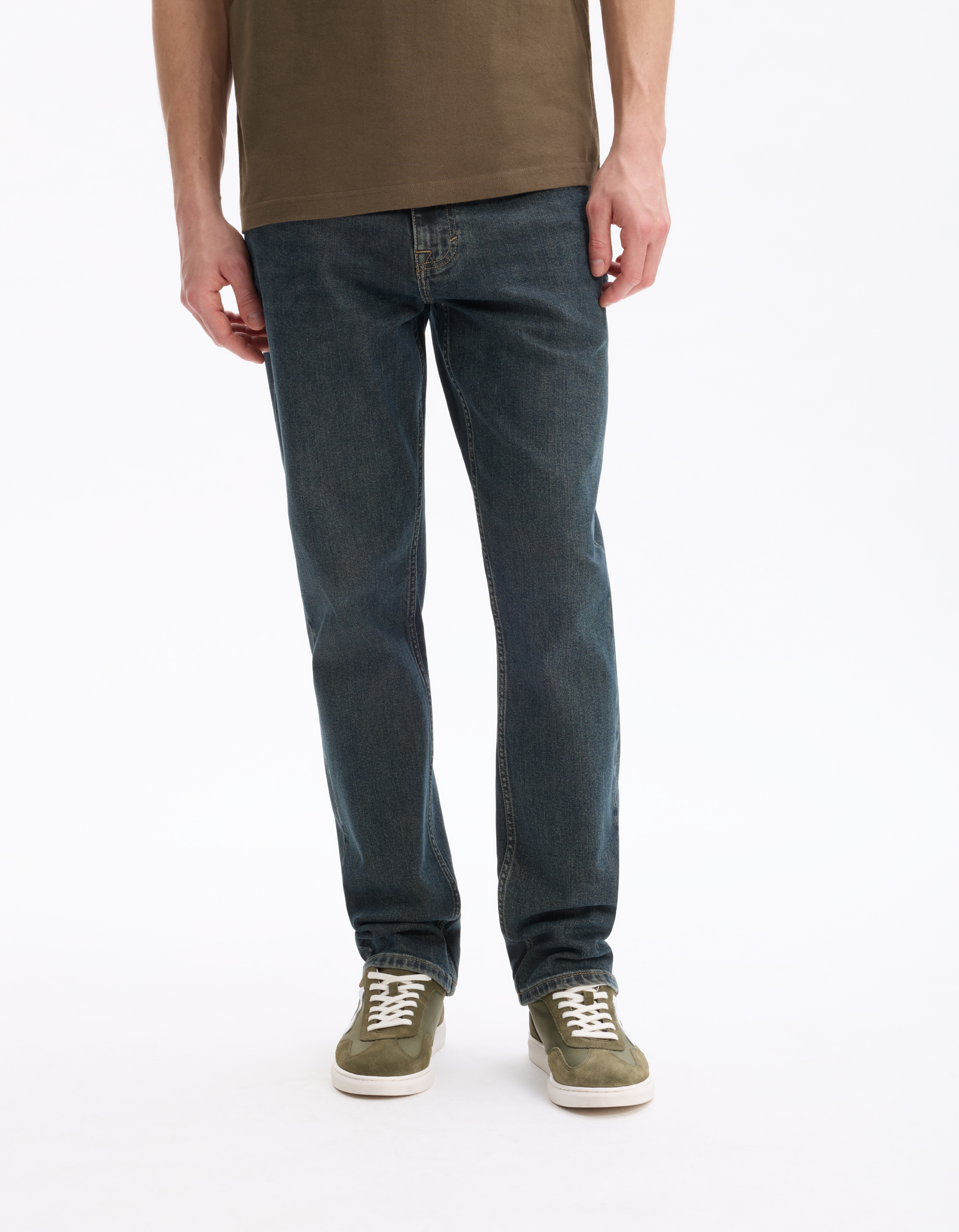 Jean straight coton stretch - bleu moyen - camaieu - Modalova