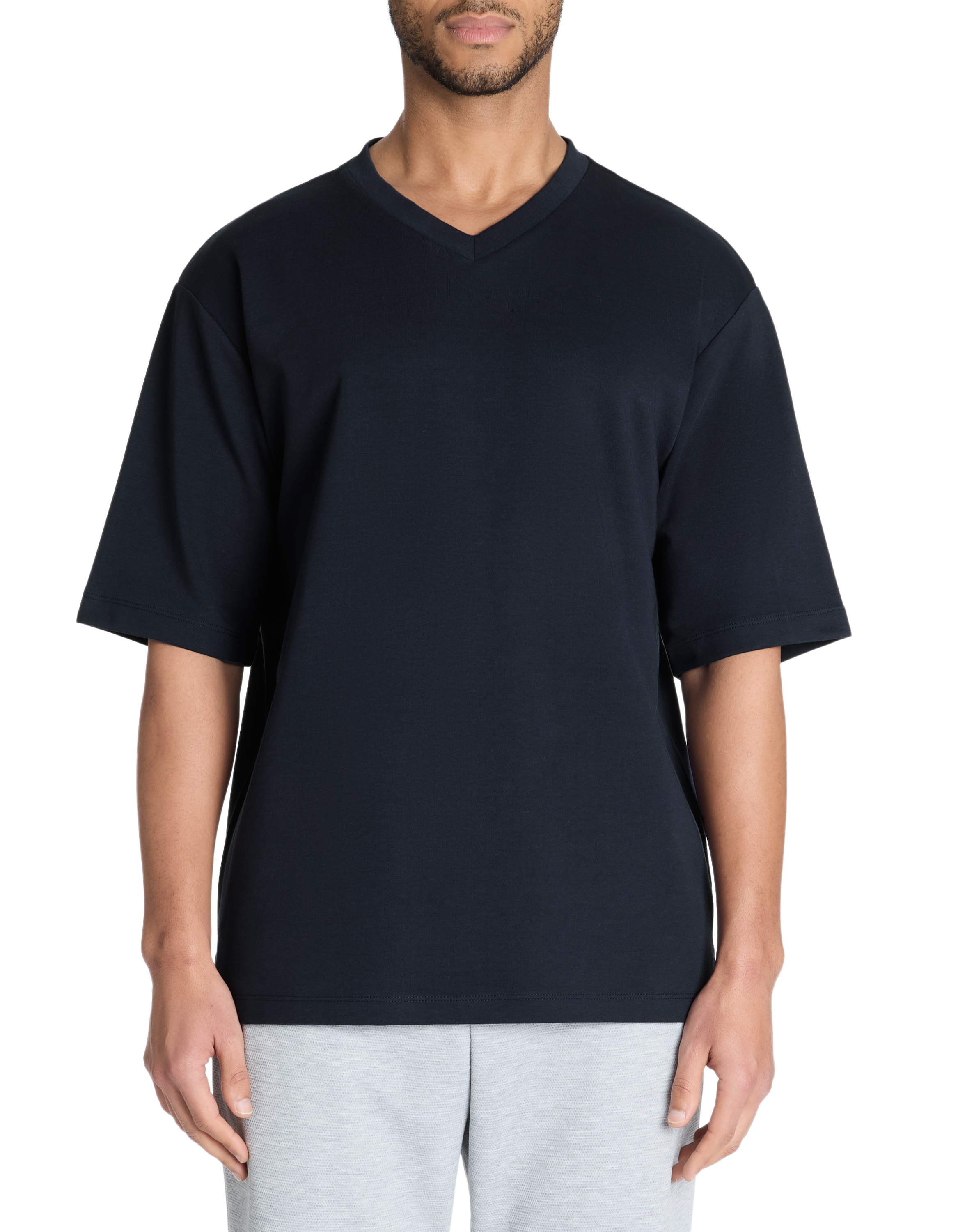 T-shirt oversize col v coton mélangé - marine - camaieu - Modalova