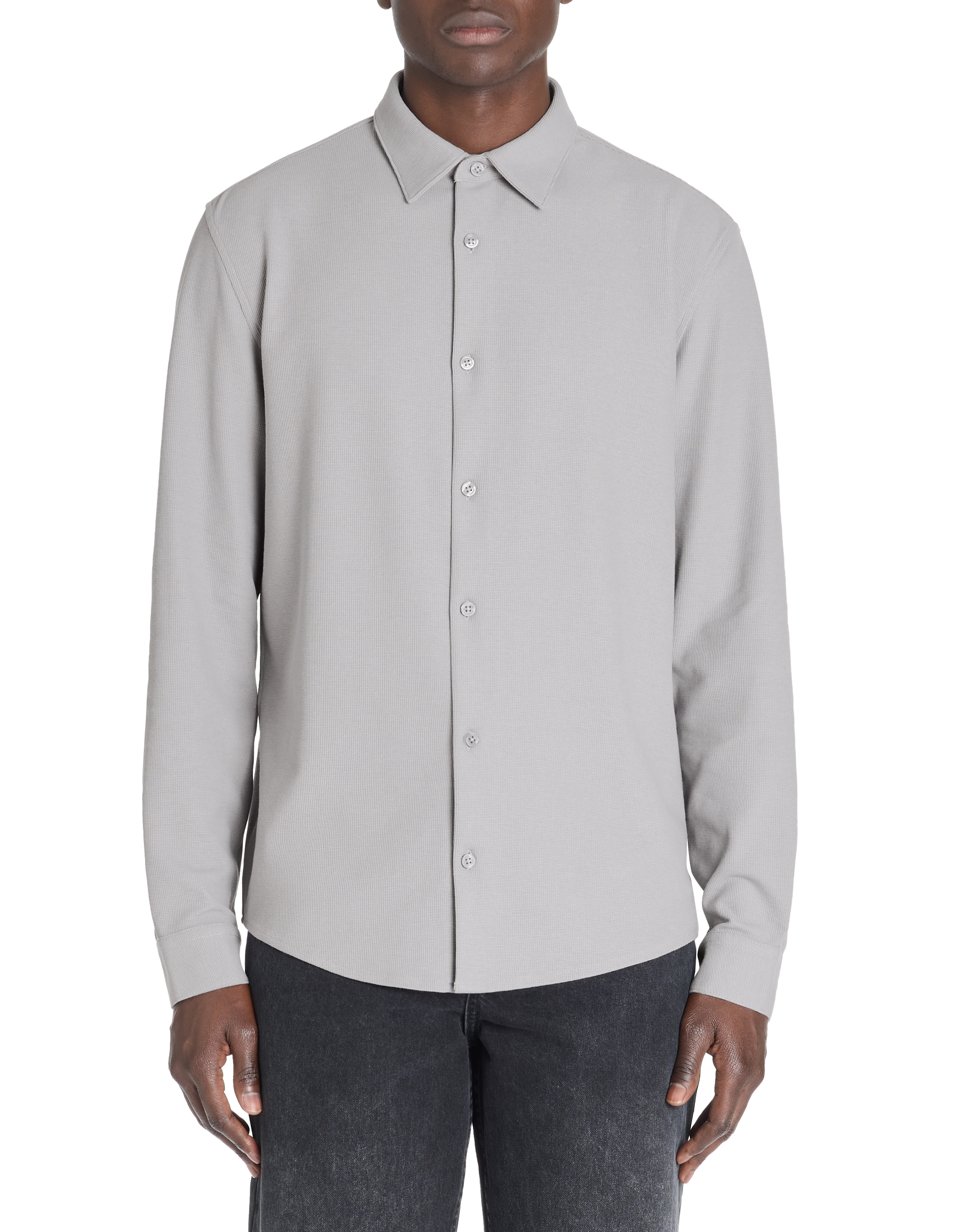 Chemise regular maille gaufré stretch - gris - camaieu - Modalova