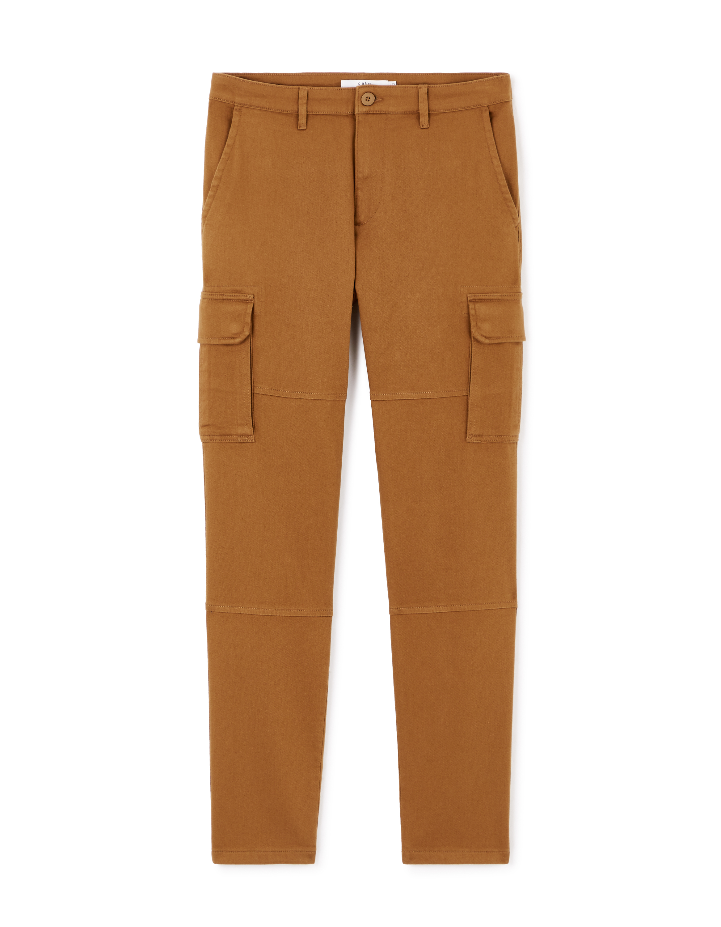 Pantalon cargo straight coton stretch - marron