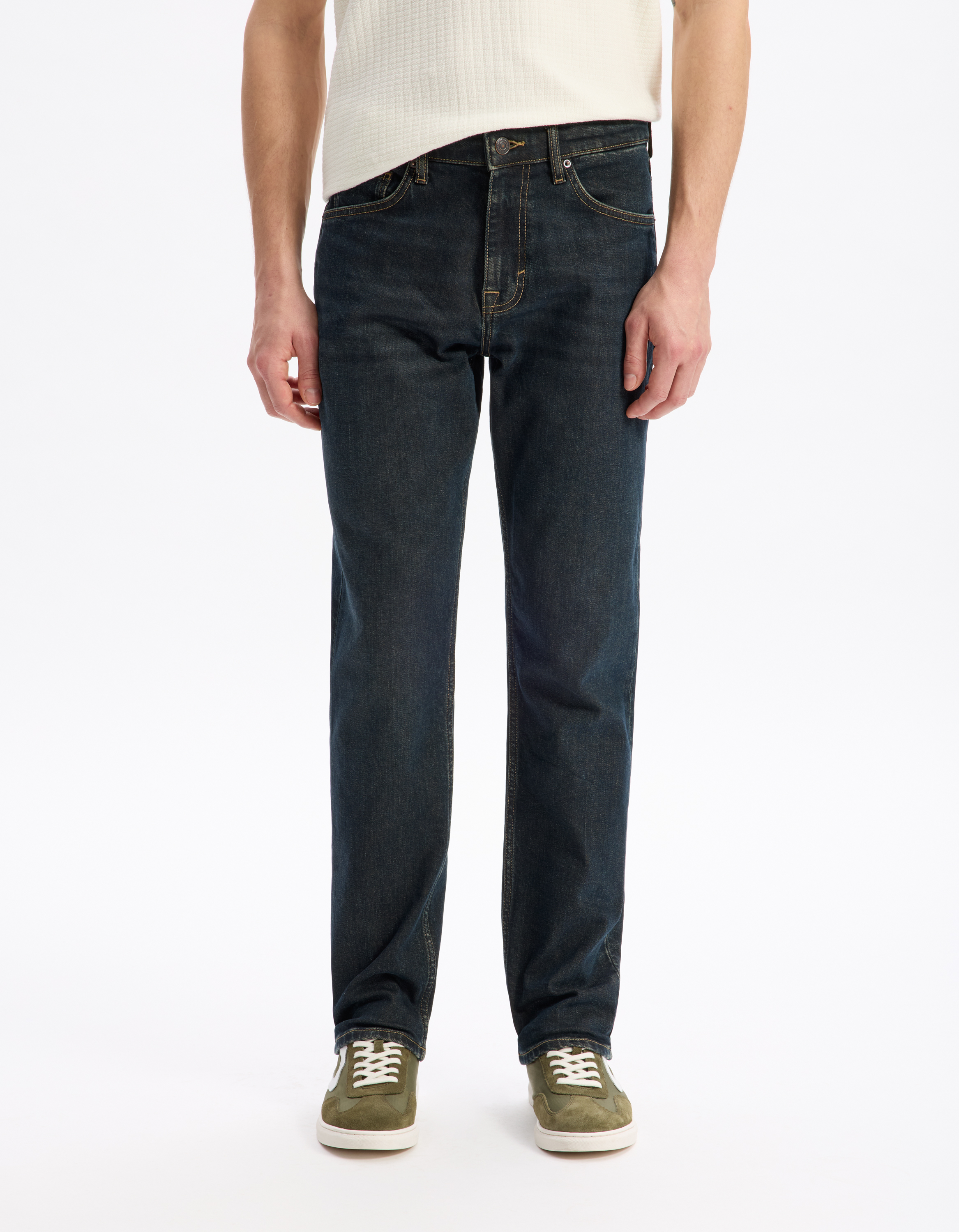 Jean straight coton stretch - bleu foncé - camaieu - Modalova