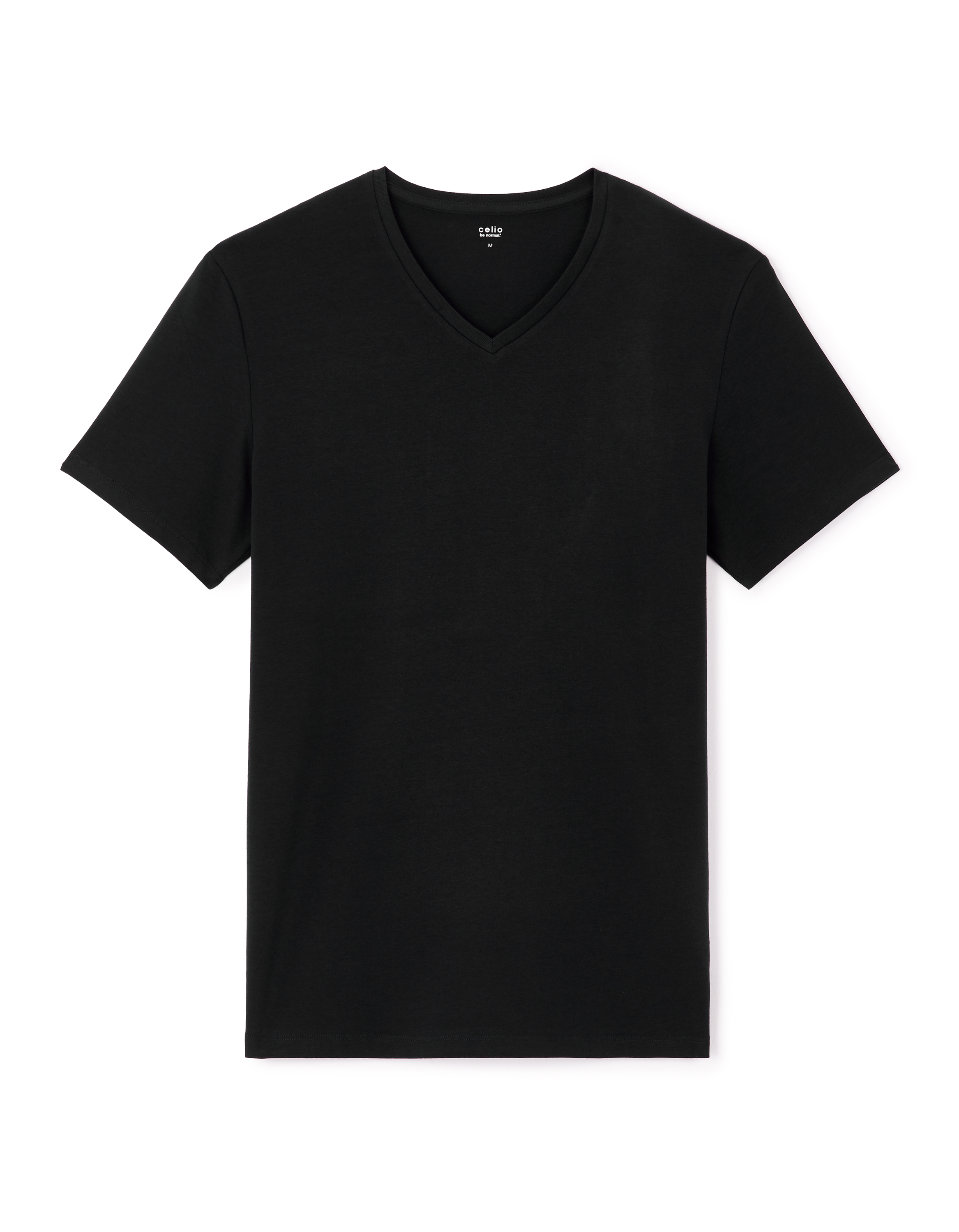 T-shirt slim col v en coton stretch + long - noir