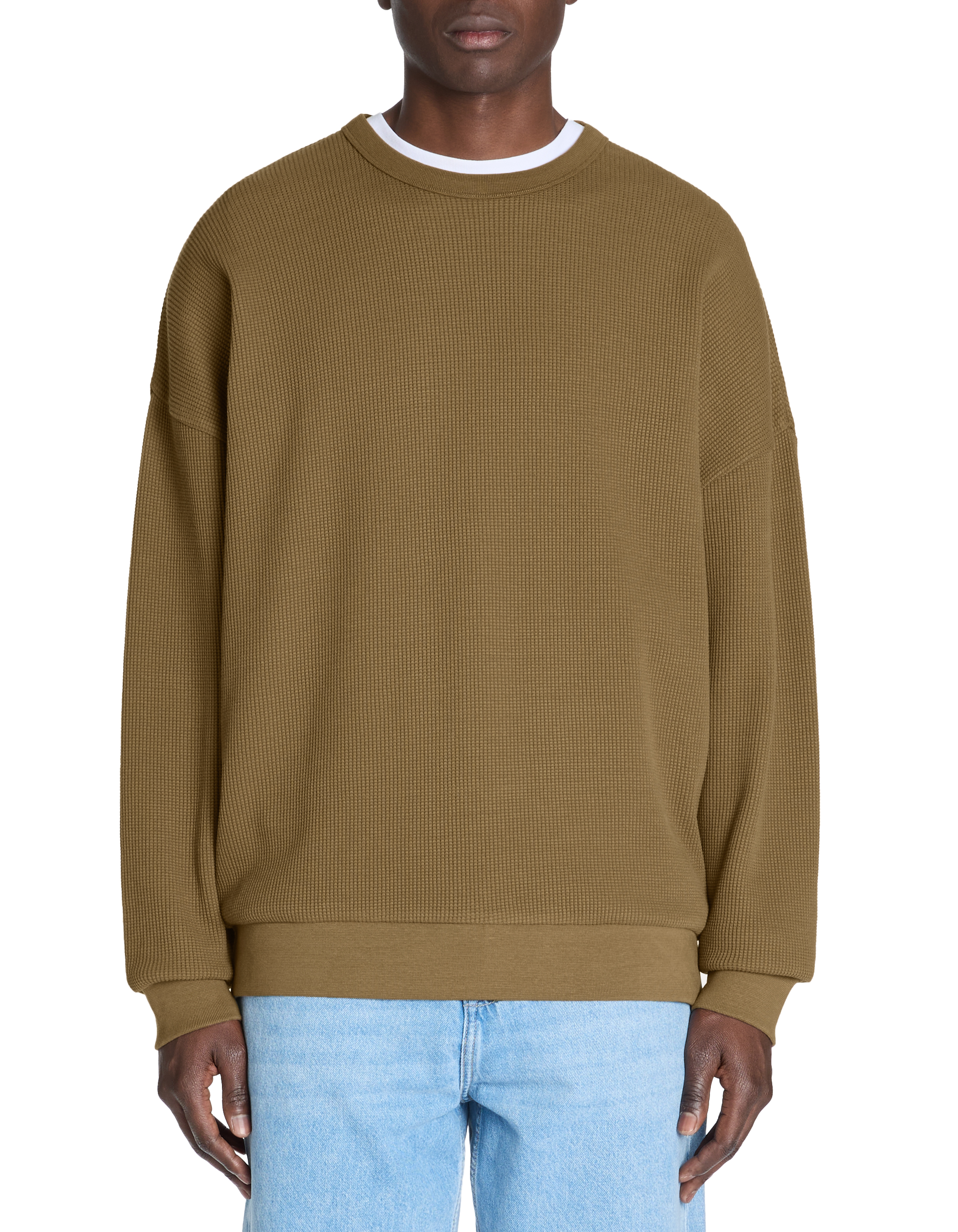 Sweat oversize col rond 100% coton - marron - camaieu - Modalova