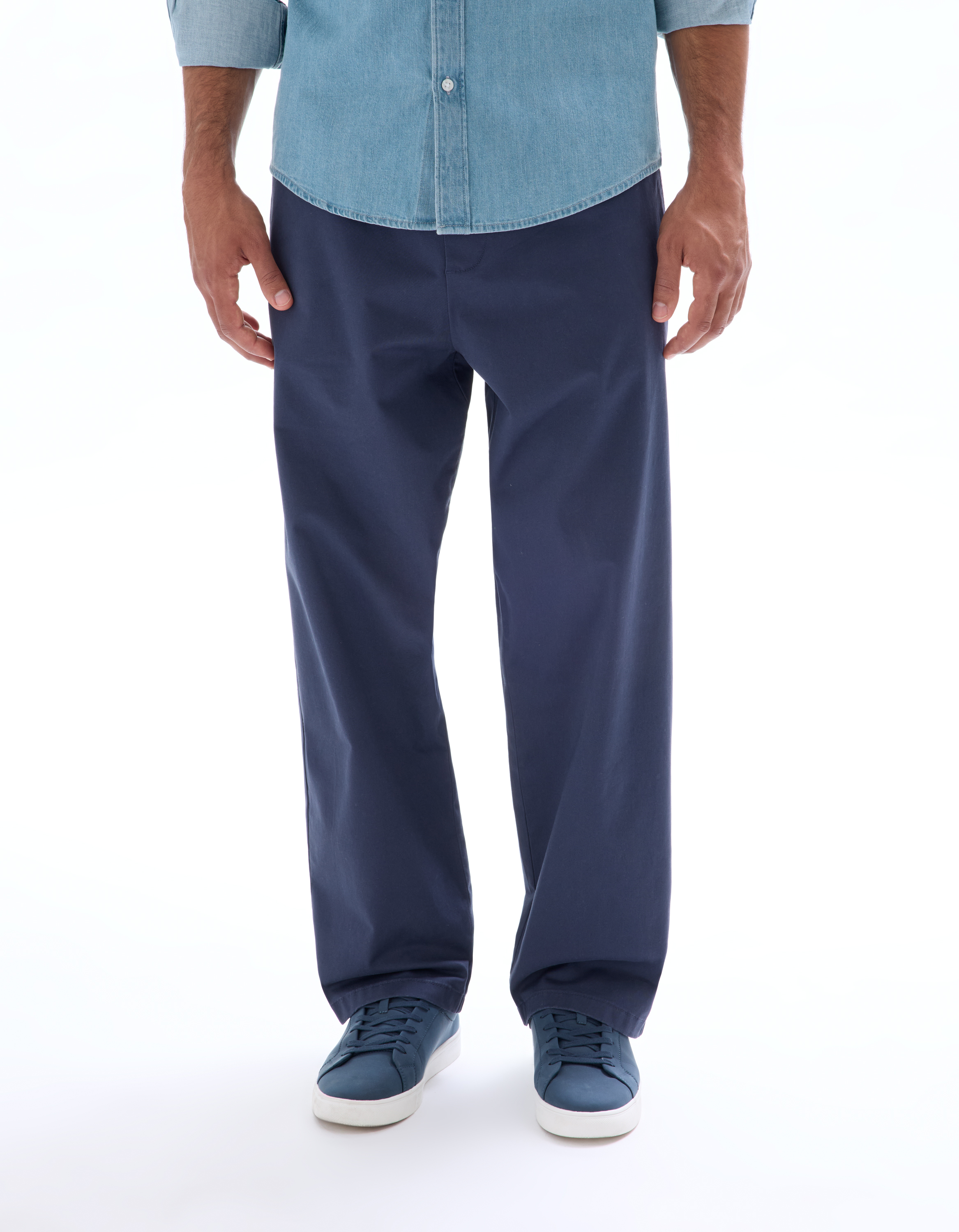 Pantalon loose coton stretch - marine - camaieu - Modalova