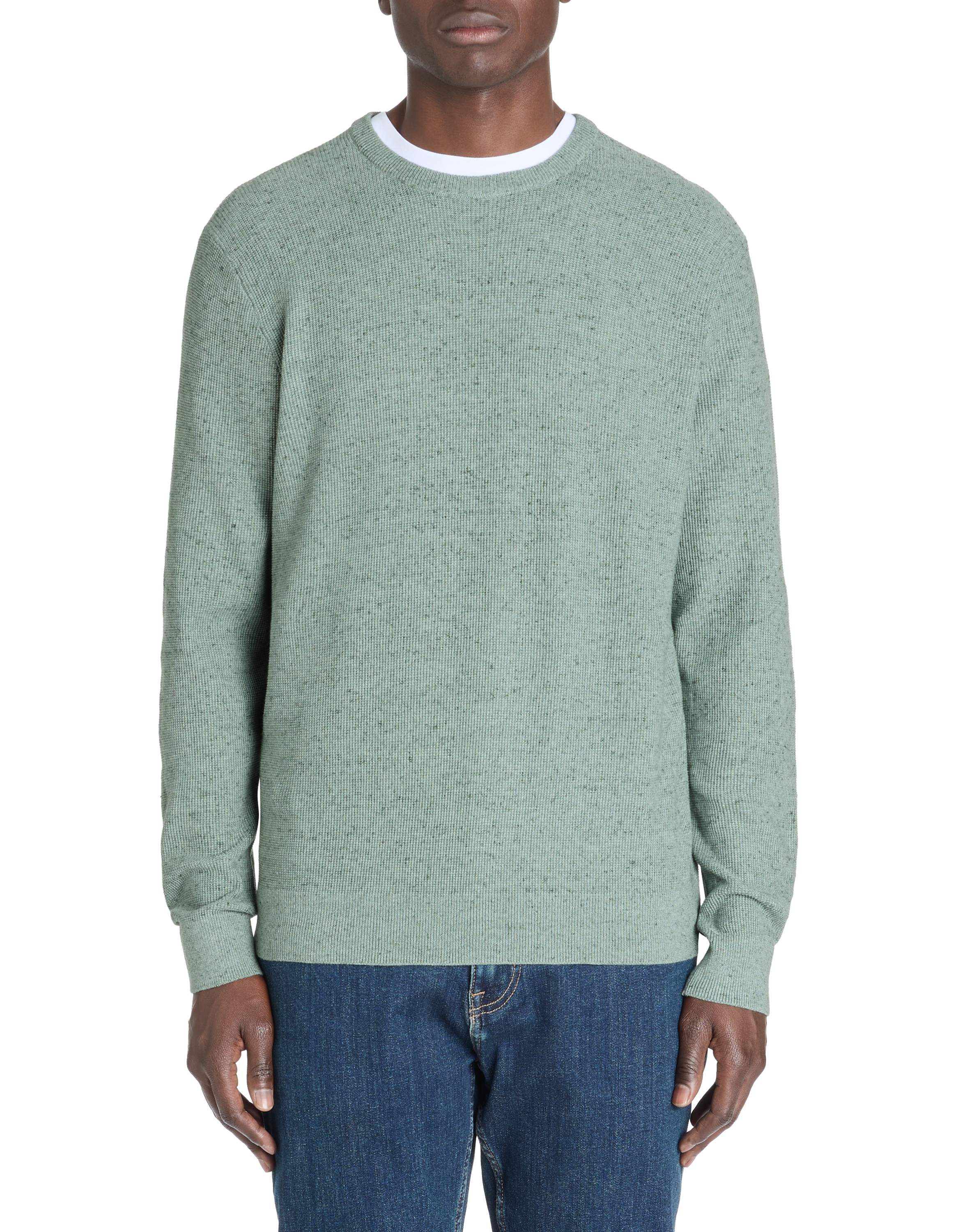Pull col rond coton mélangé - vert - camaieu - Modalova