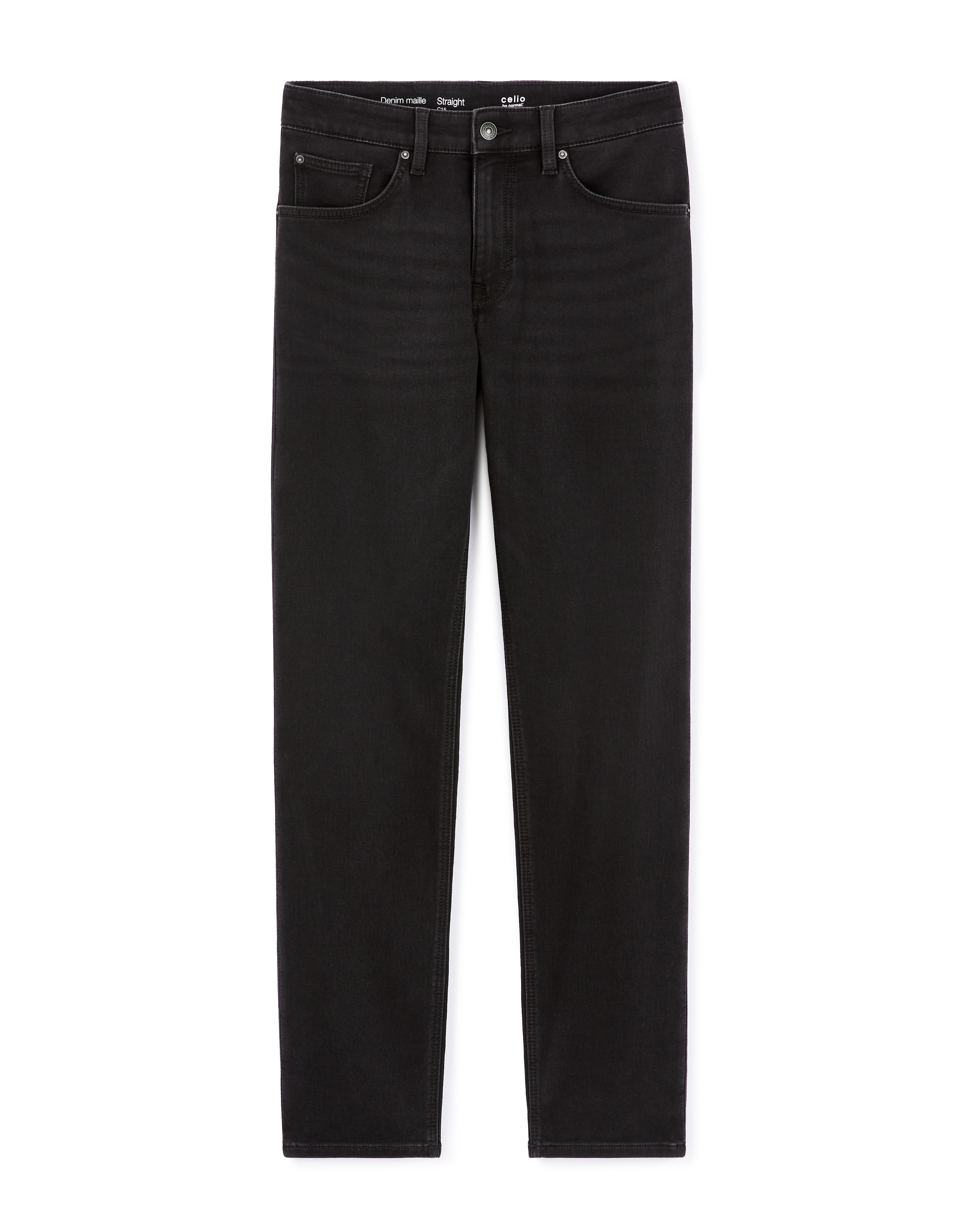 Jean C.15 straight stretch maille 3 longueur - noir