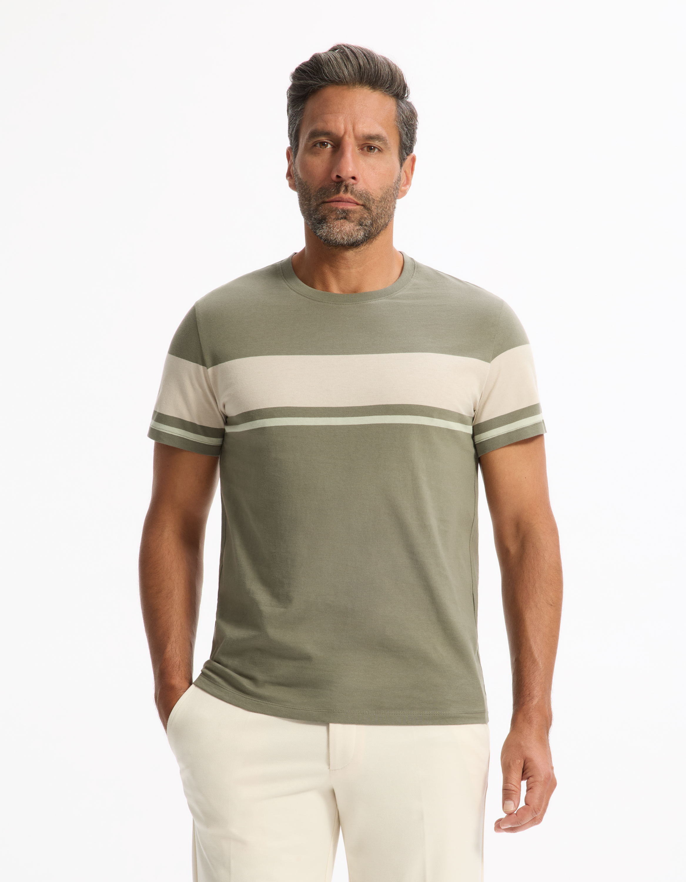 T-shirt straight col rond 100% coton - kaki - camaieu - Modalova