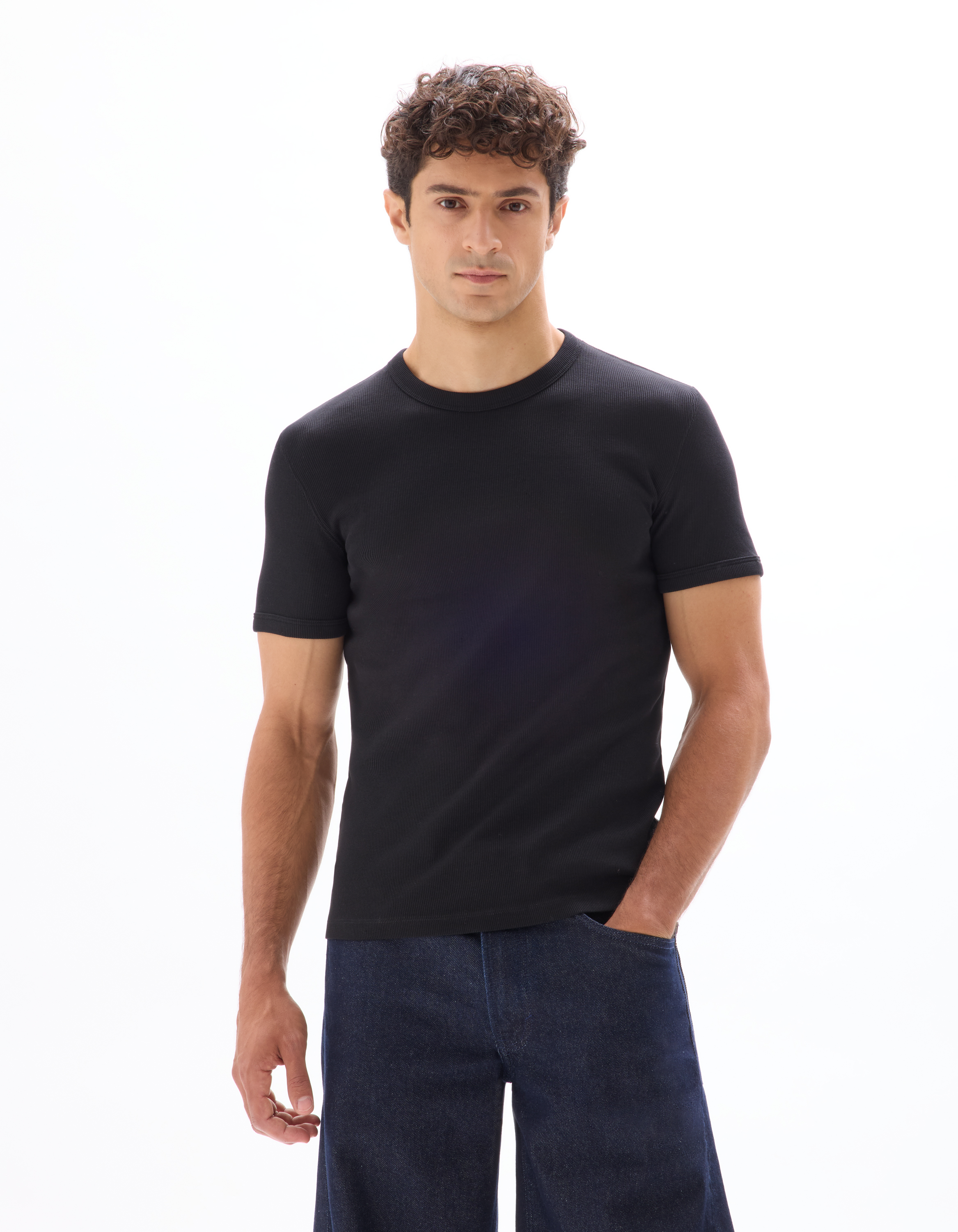 T-shirt slim col rond coton stretch côtelé - camaieu - Modalova