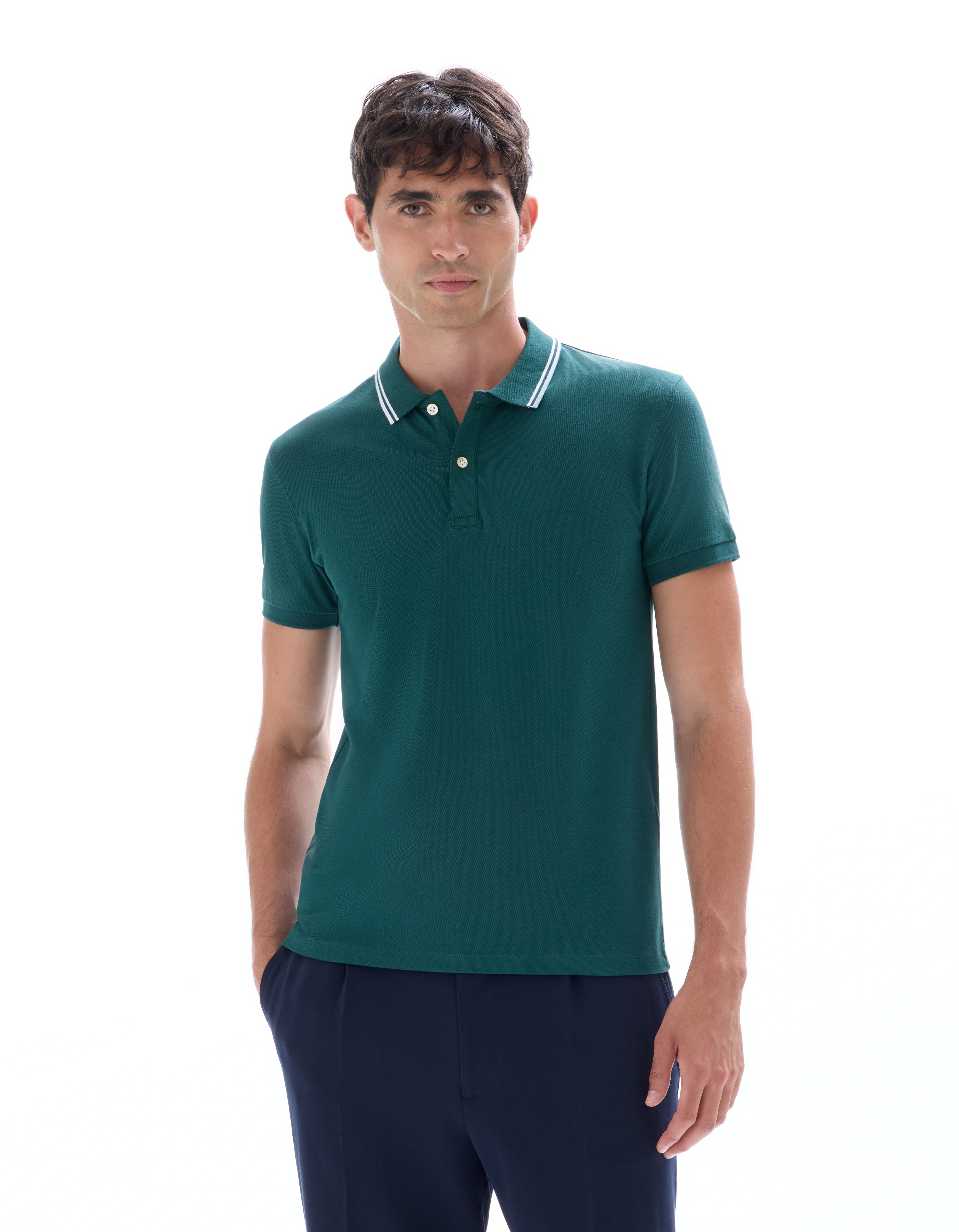 Polo slim coton stretch - vert foncé - camaieu - Modalova
