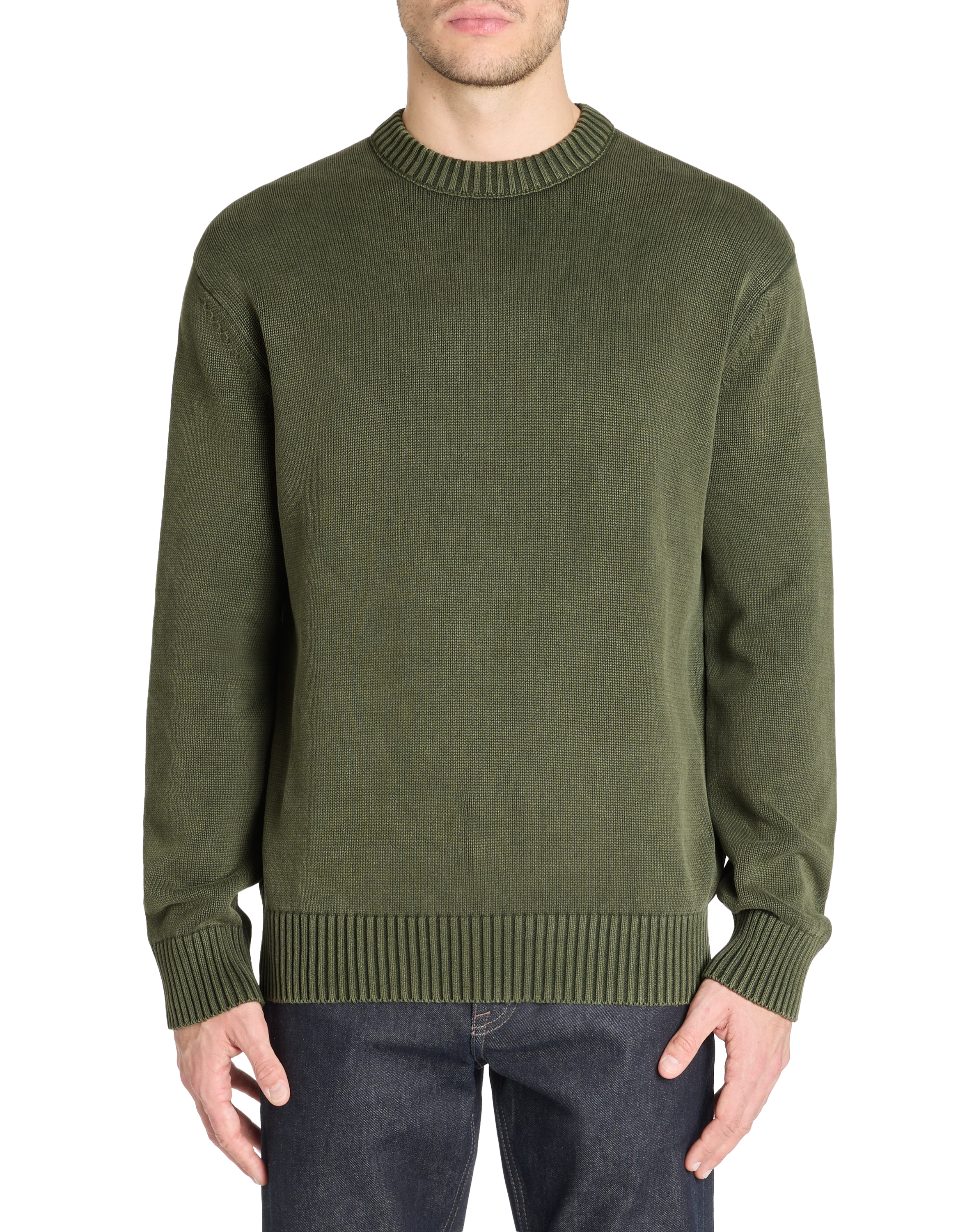 Pull col rond 100% coton - vert - camaieu - Modalova