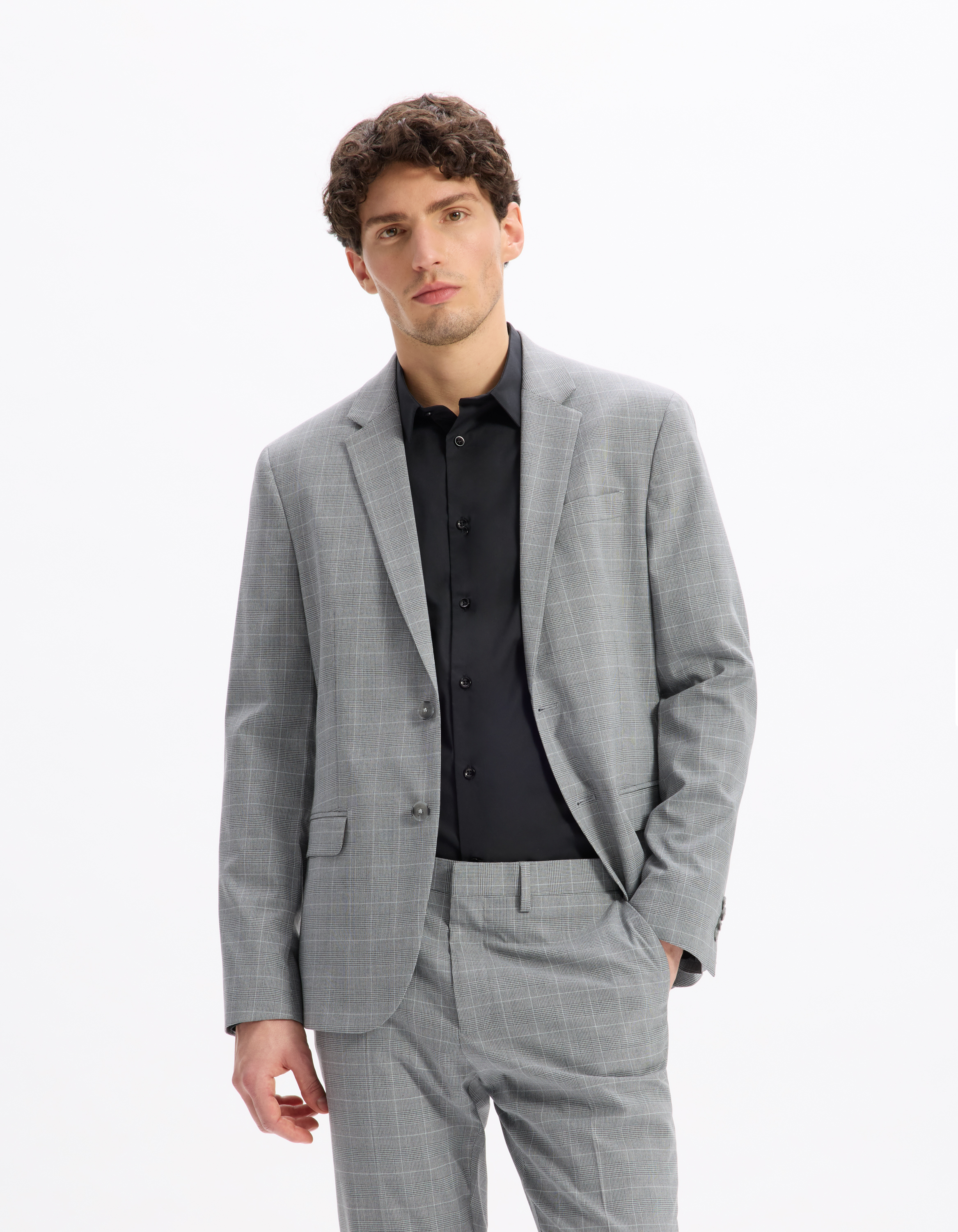 Veste de costume slim stretch à carreaux - gris - camaieu - Modalova