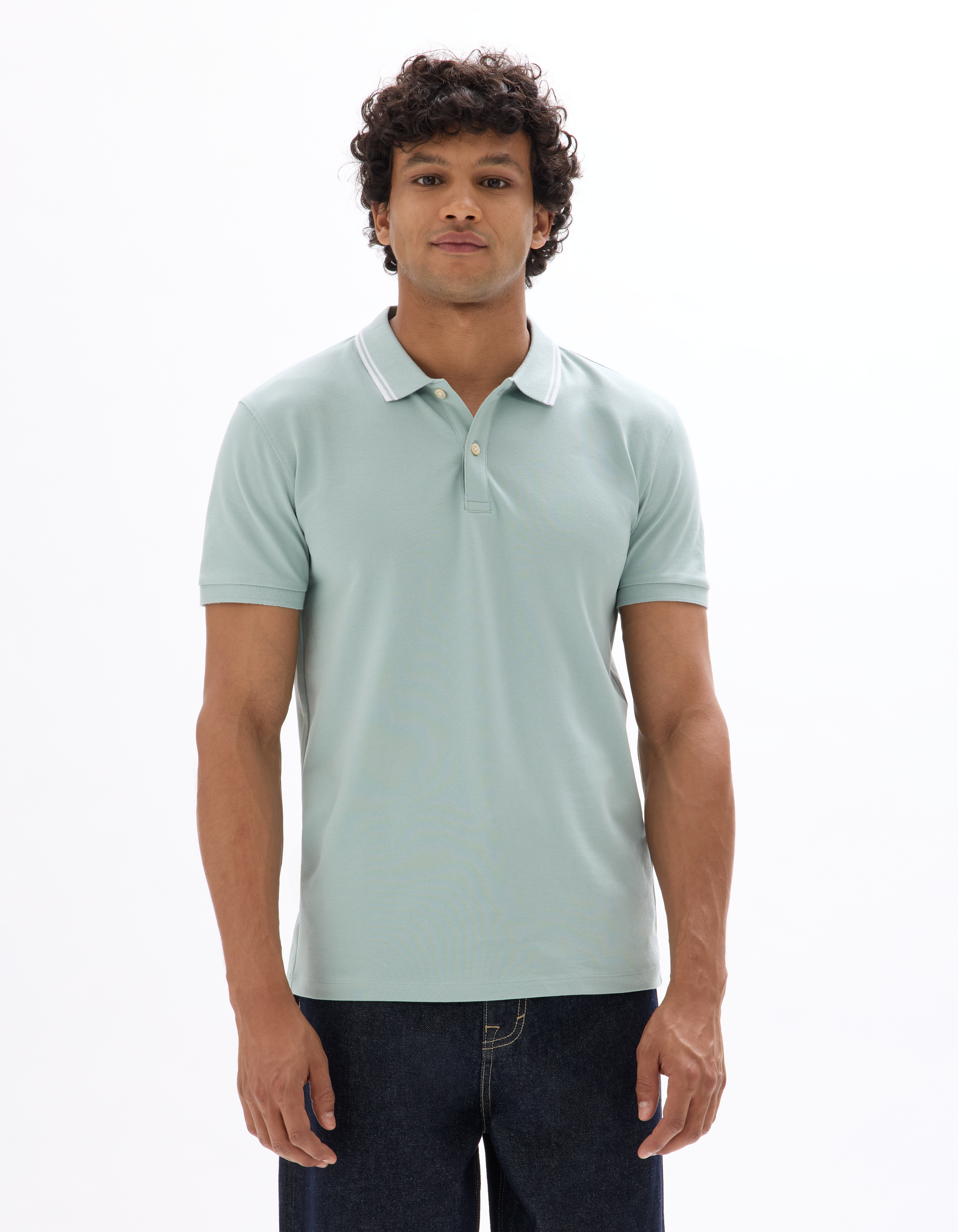 Polo slim coton stretch - turquoise - camaieu - Modalova