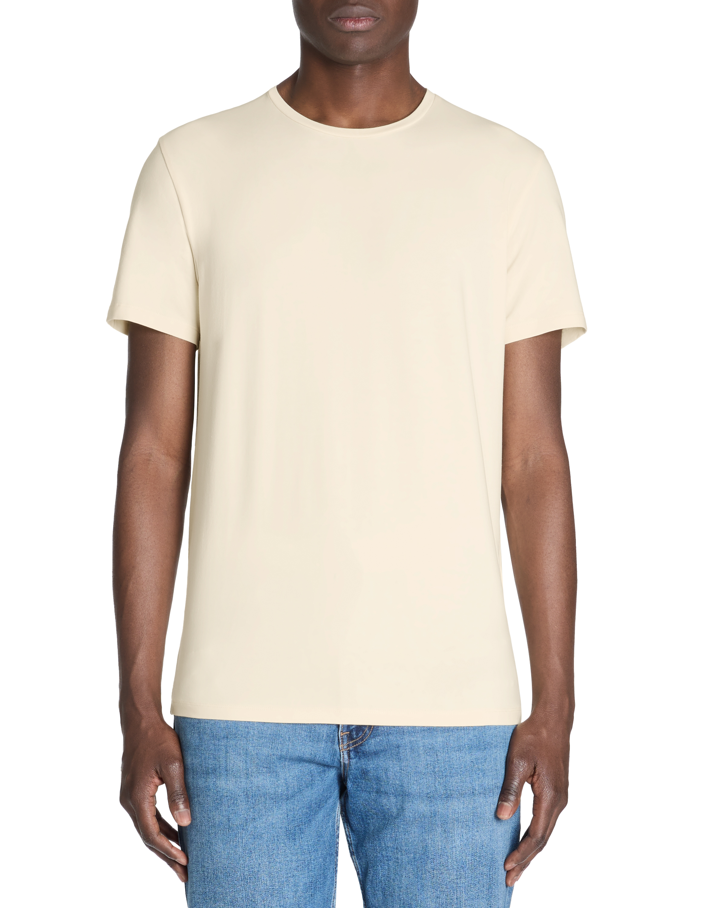 T-shirt slim col rond en coton stretch - bleu - camaieu - Modalova