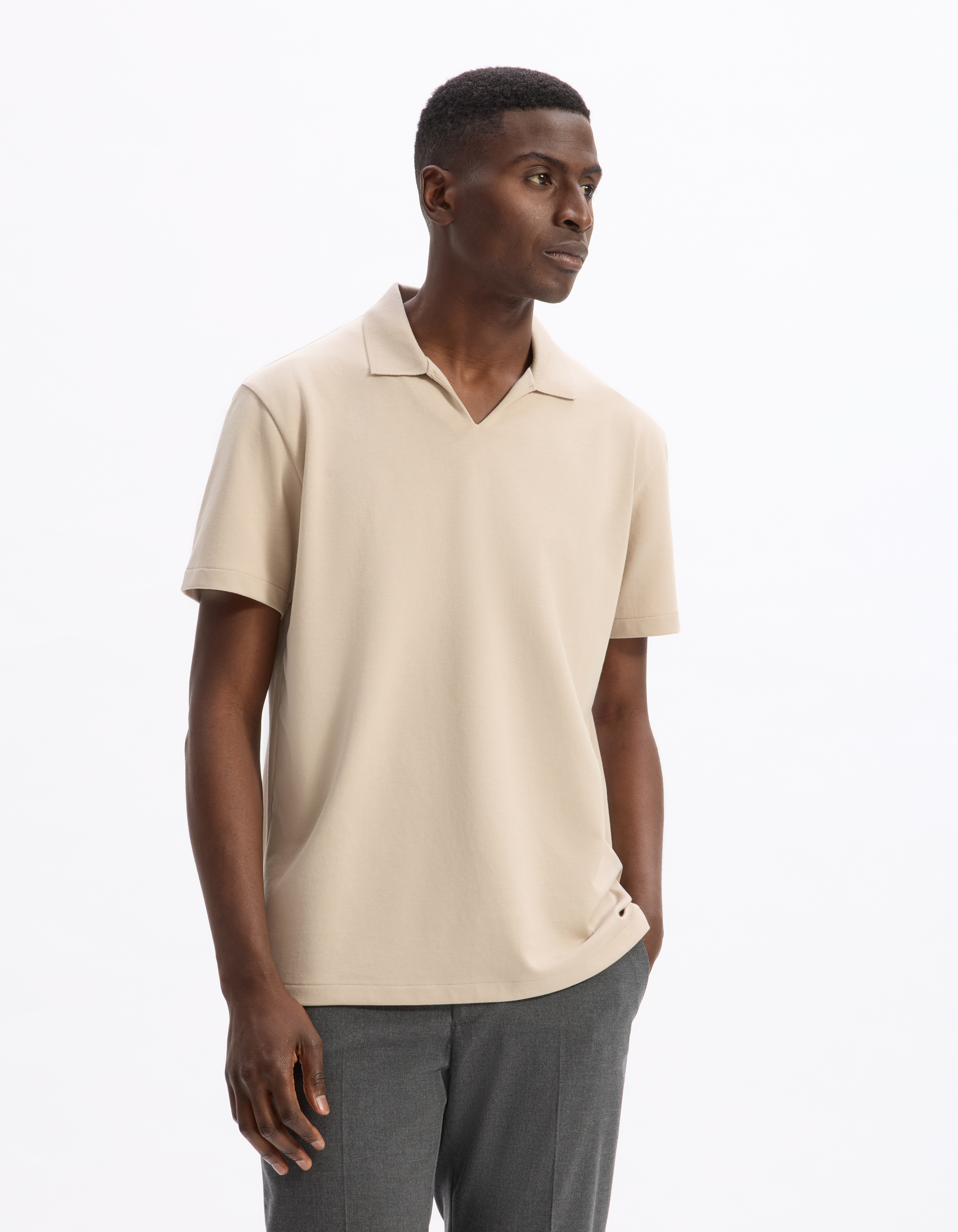 Polo regular col cubain en coton mélangé - sand - camaieu - Modalova