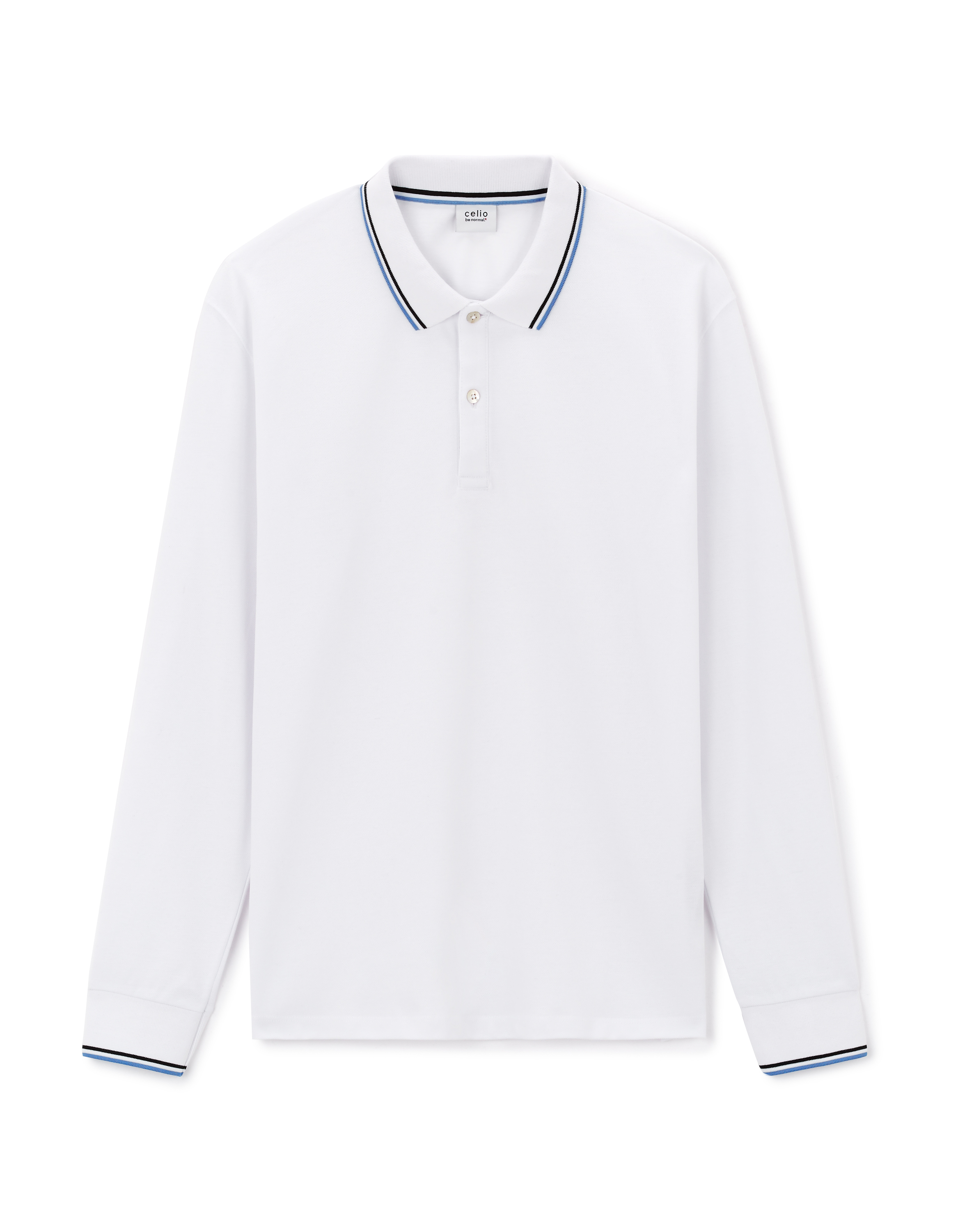 Polo piqué manches longues en coton - blanc