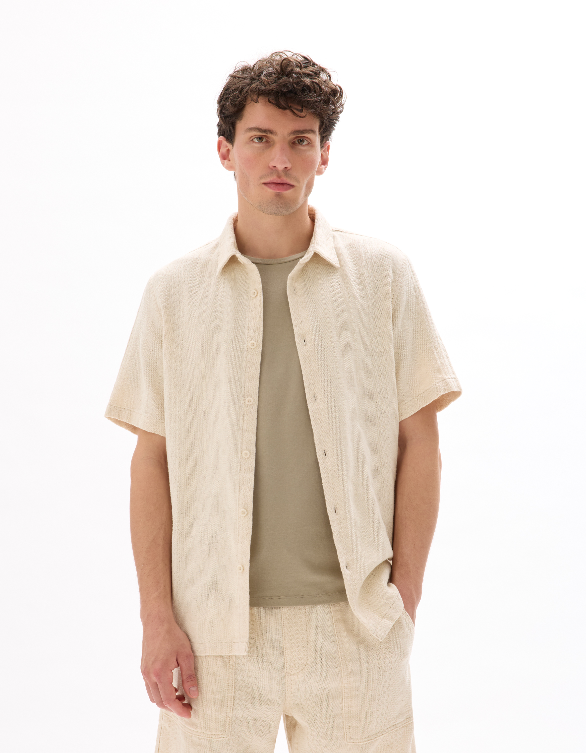Chemisette regular 100% coton jacquard - écru - camaieu - Modalova