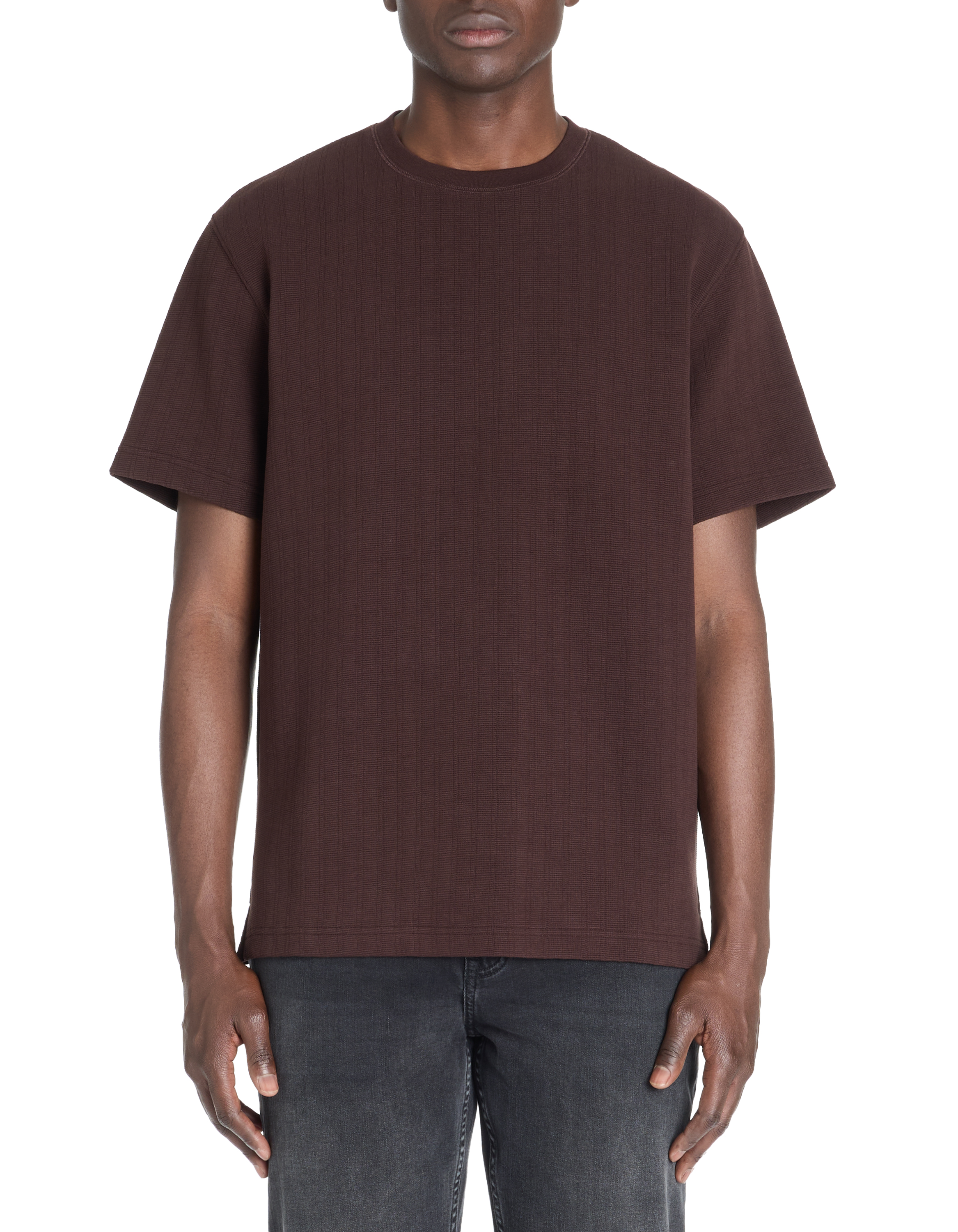 T-shirt boxy col rond coton mélangé - marron - camaieu - Modalova