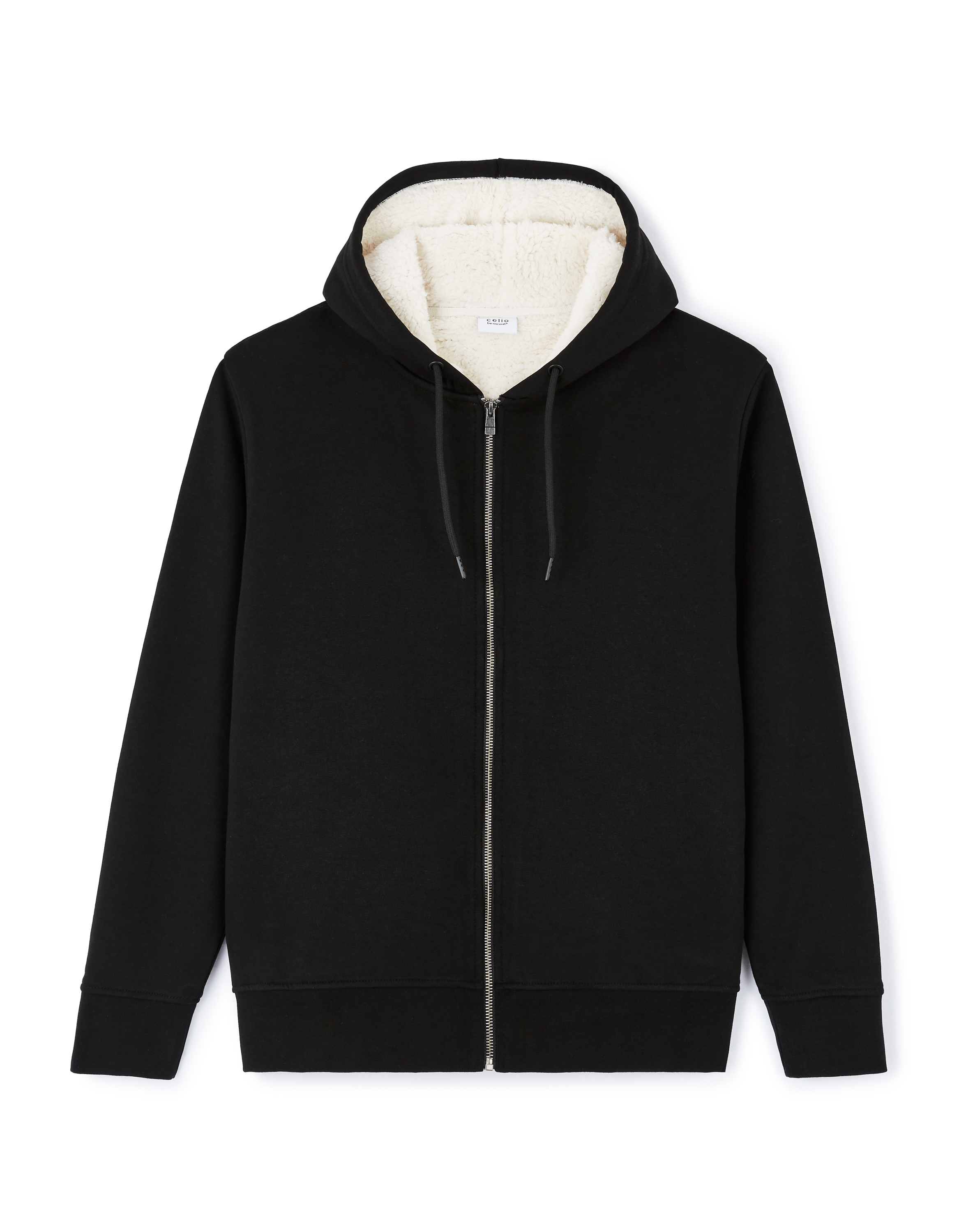 Sweat zippé à capuche coton mélangé - noir