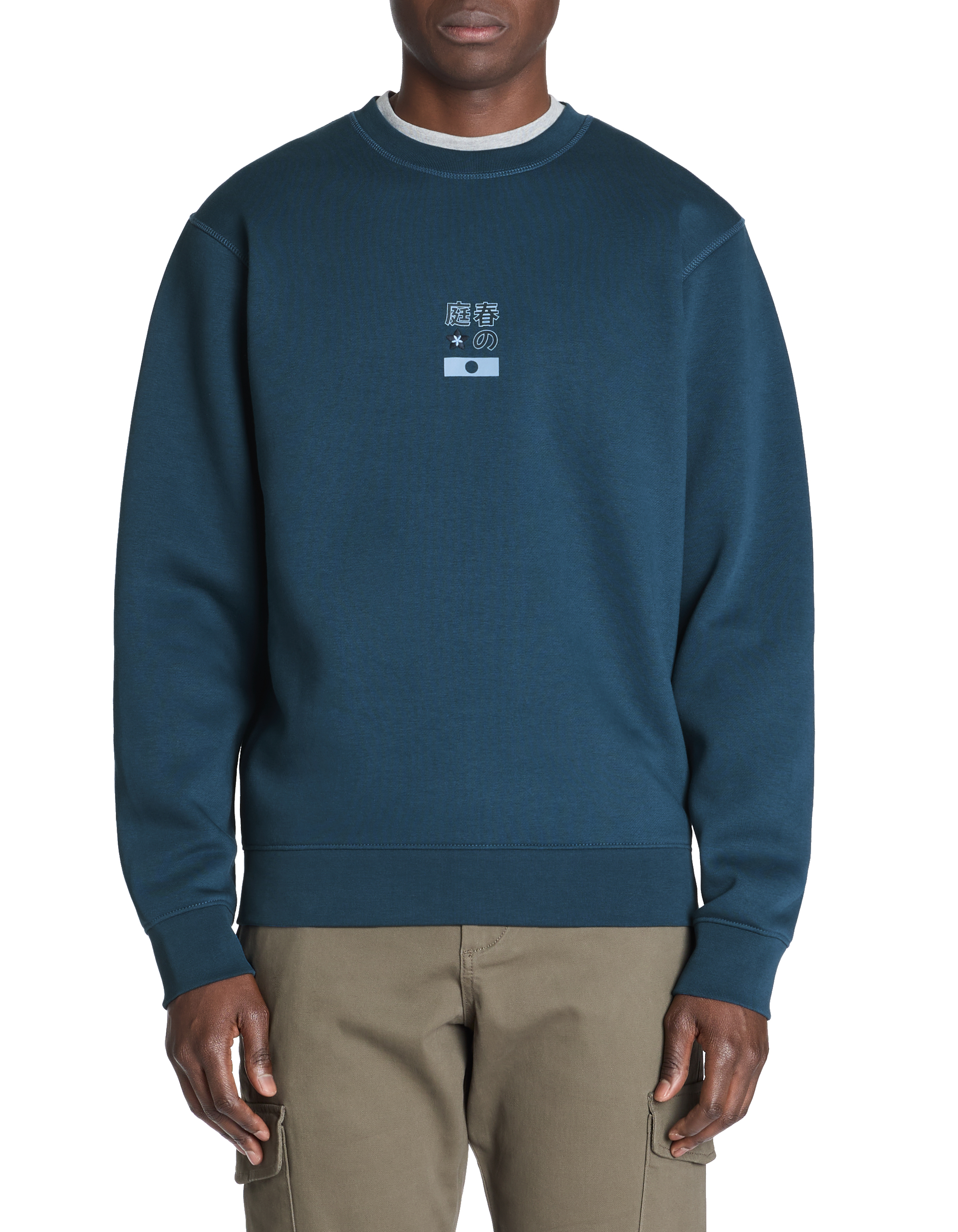 Sweat regular col rond coton mélangé - bleu - camaieu - Modalova