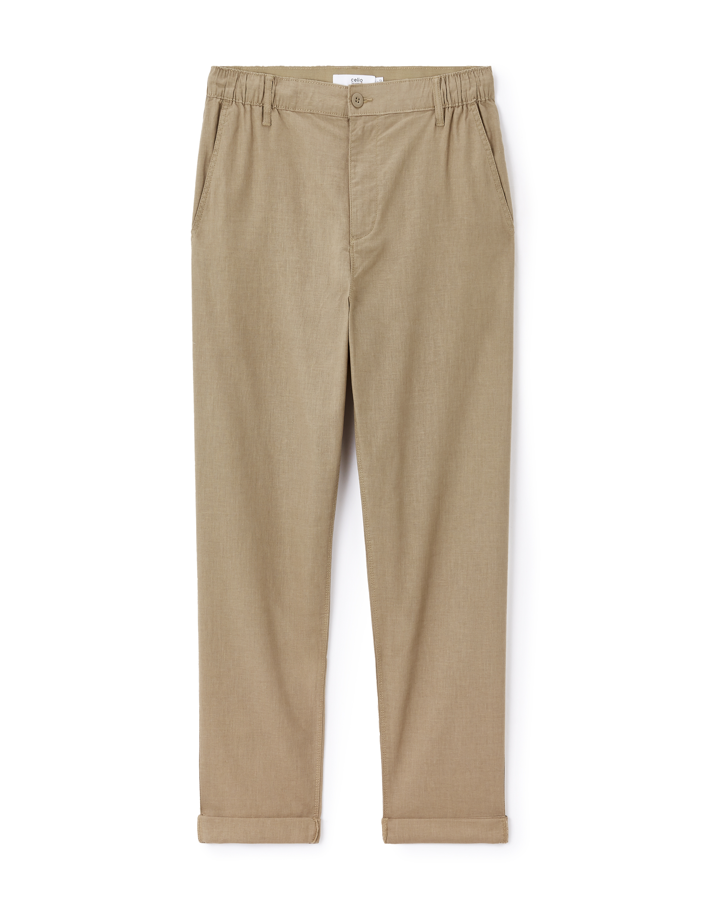 Pantalon straight en lin et coton - taupe
