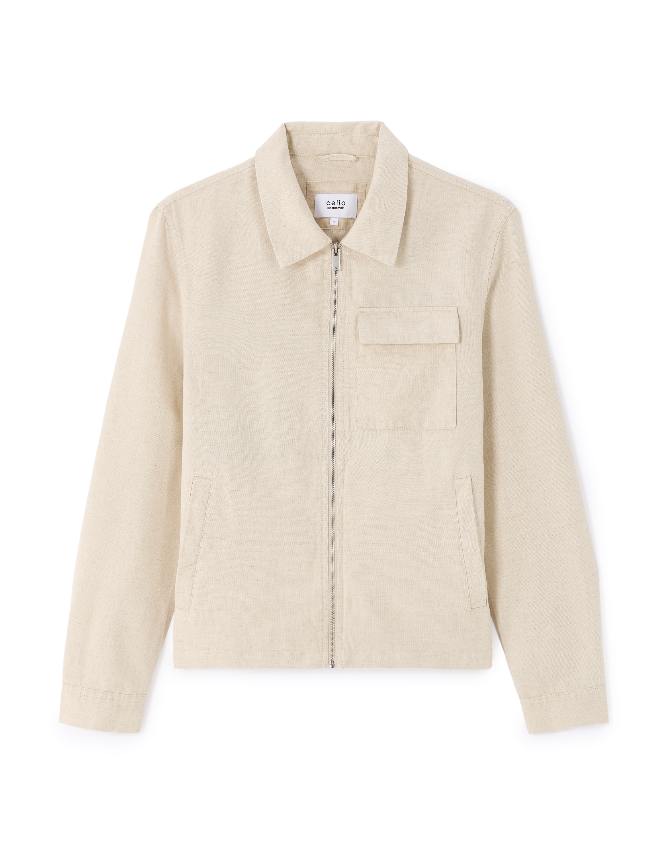 Blouson col chemise en lin et coton - naturel