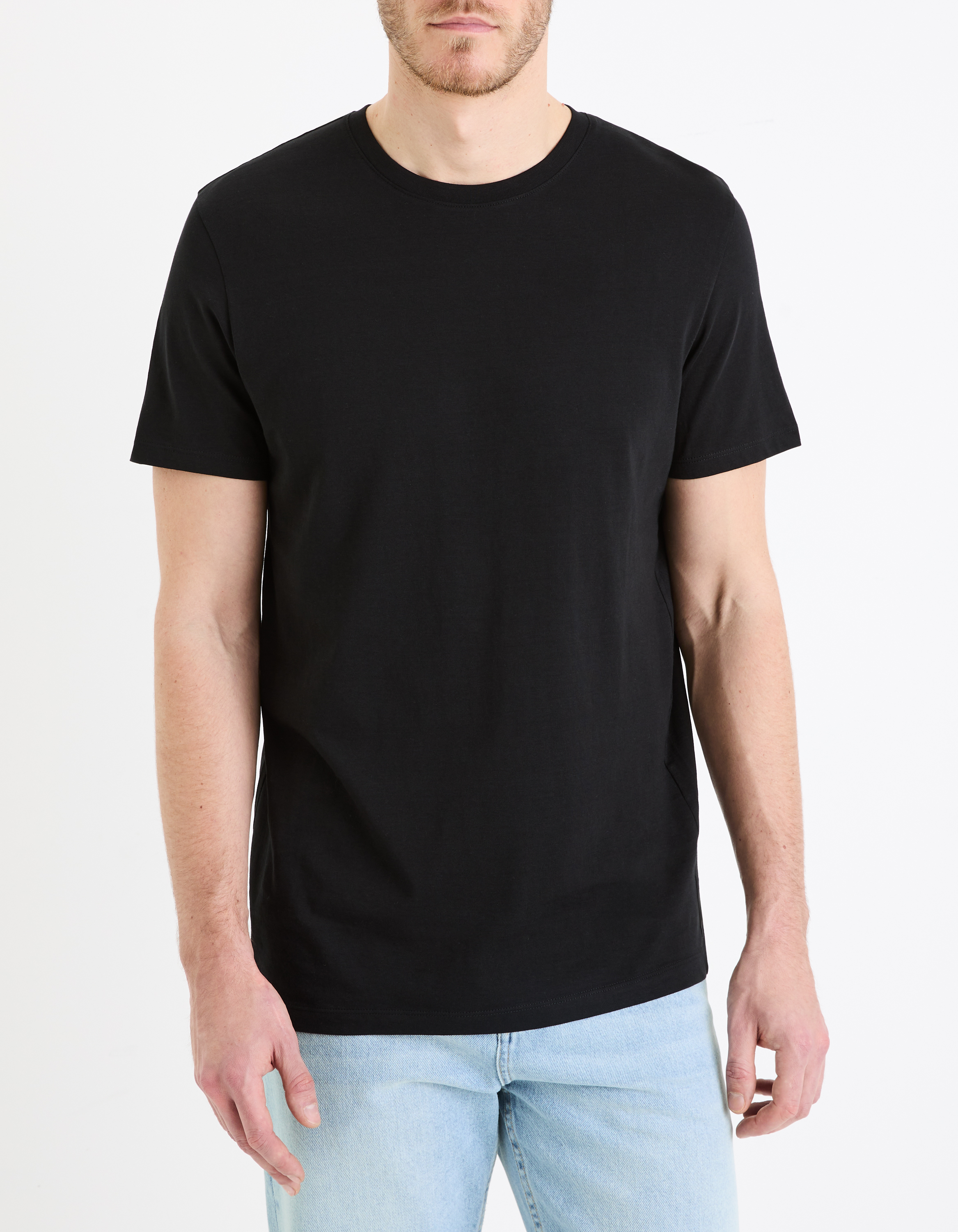 T-shirt regular col rond 100% coton + long - camaieu - Modalova