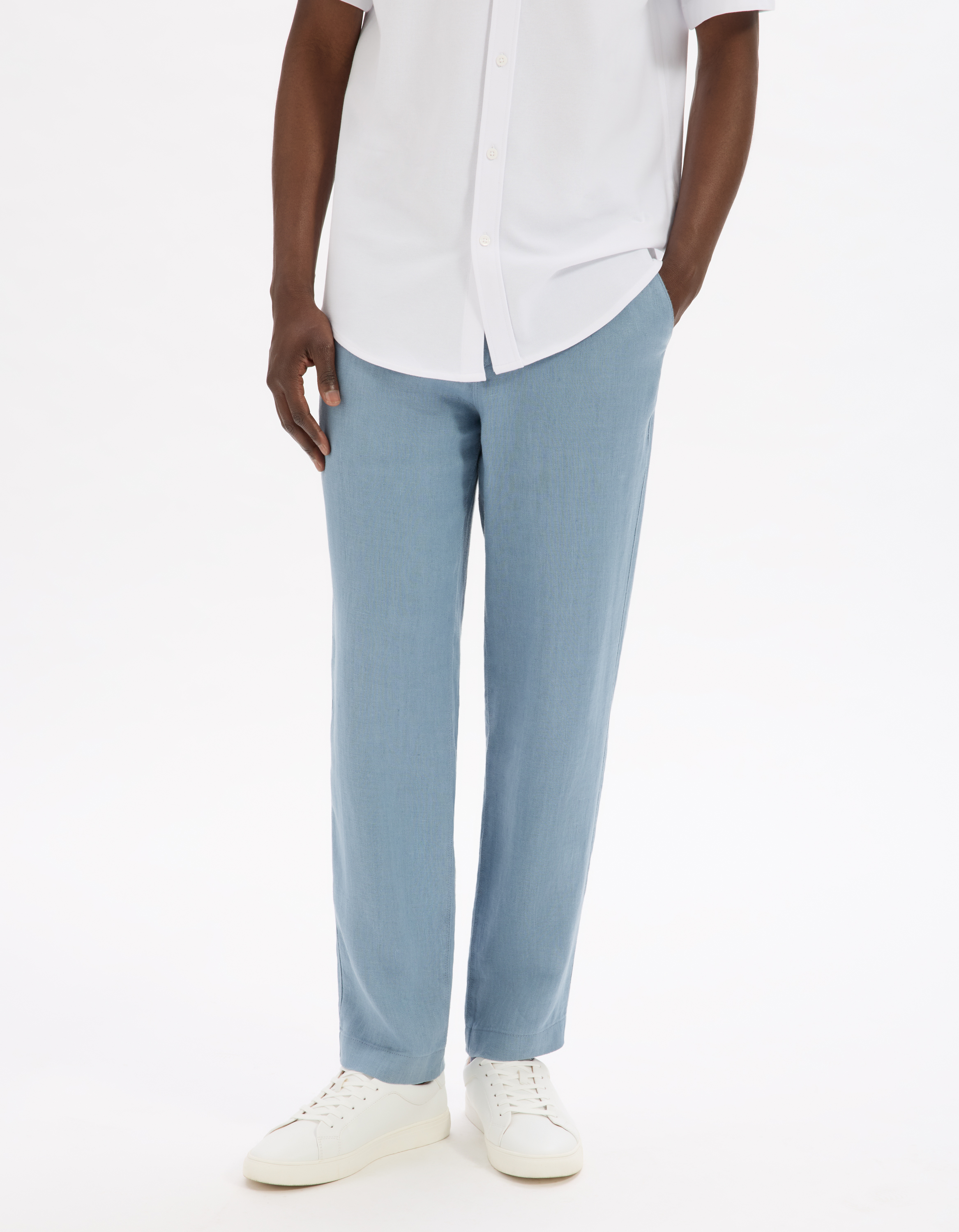 Pantalon straight 100% lin - bleu - camaieu - Modalova