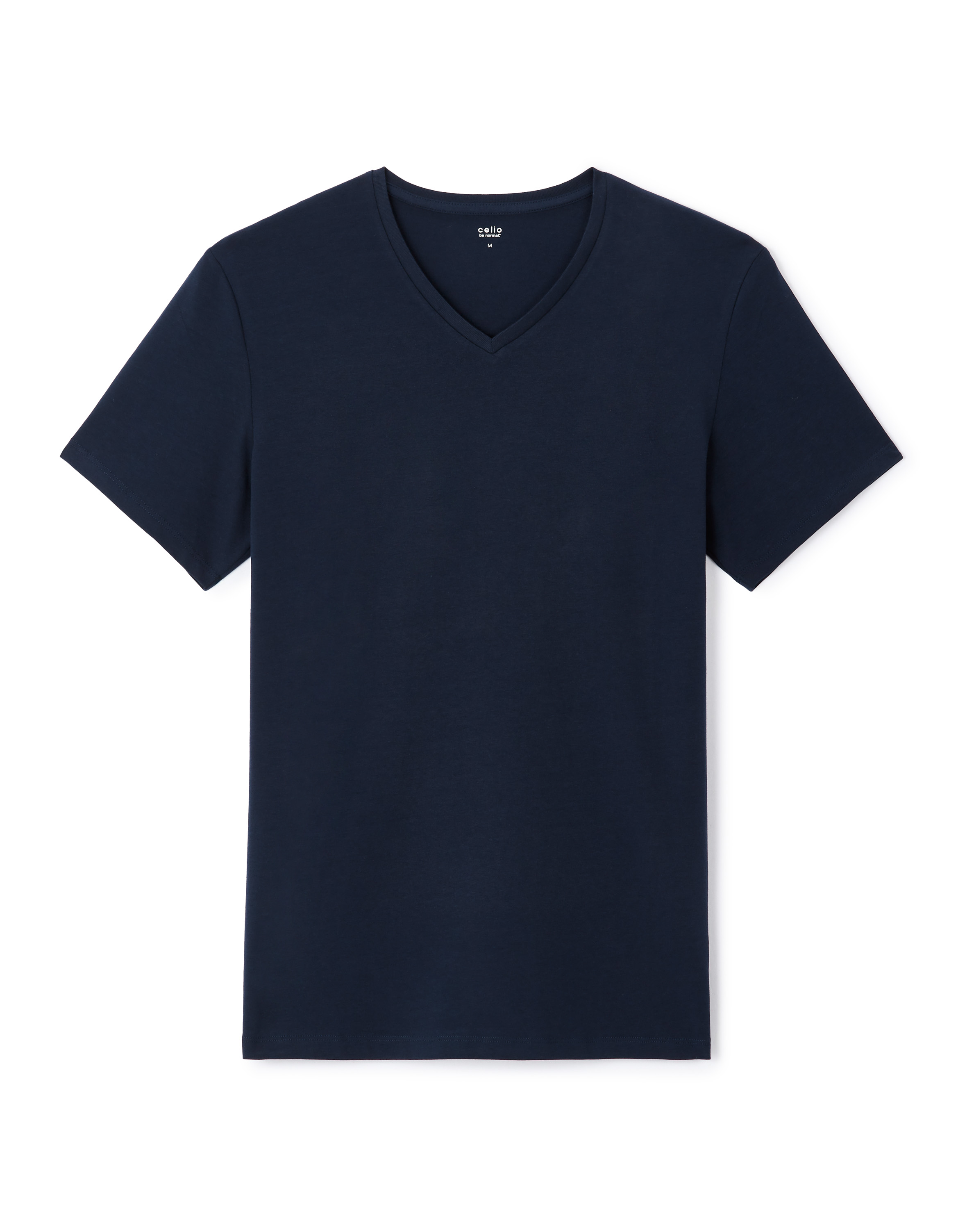T-shirt slim col V en coton stretch - marine