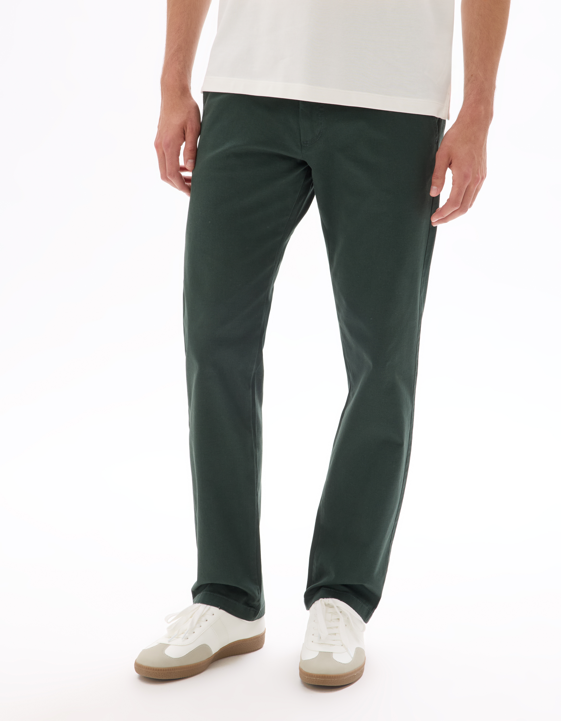 Pantalon chino straight en coton stretch - vert foncé - camaieu - Modalova