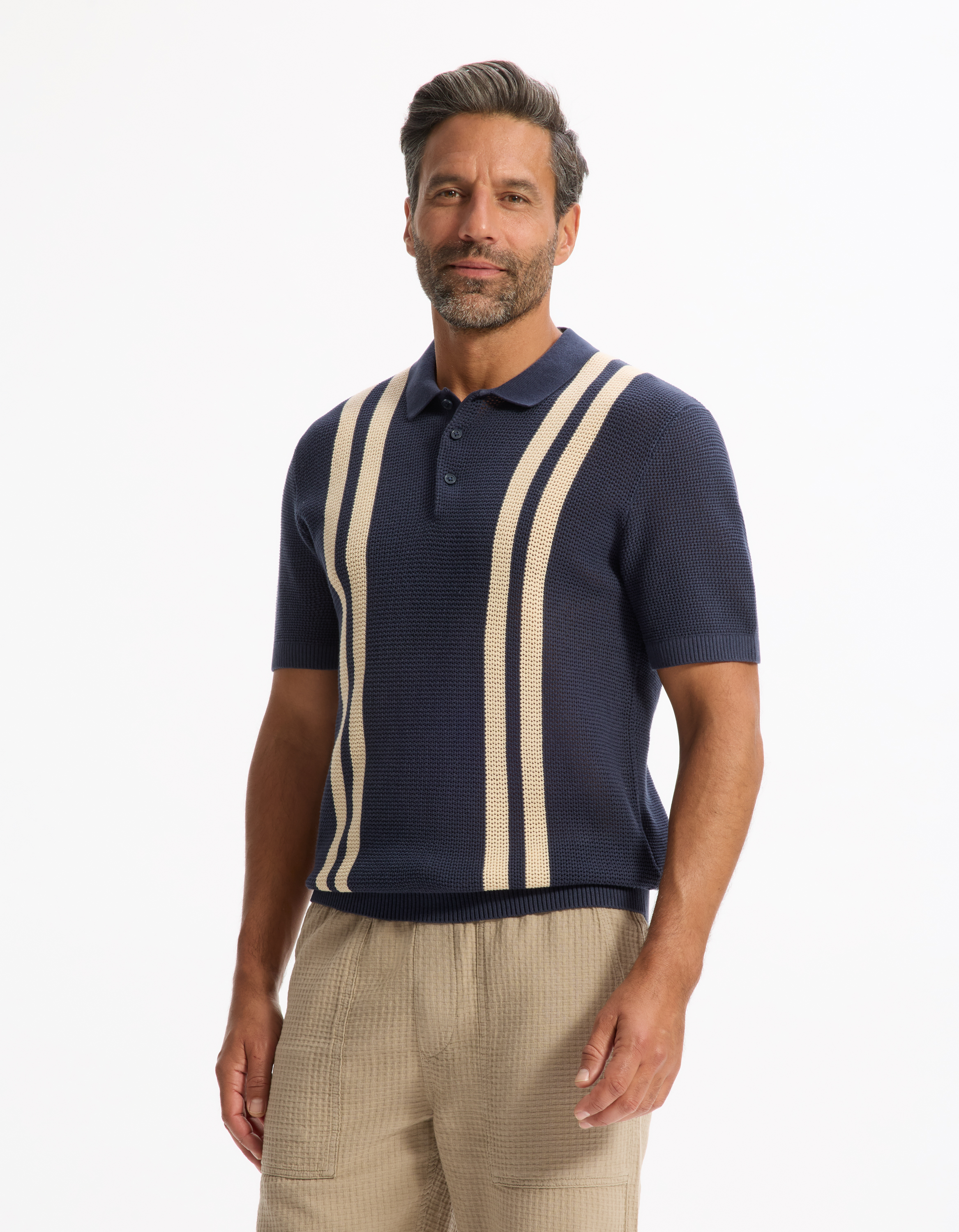 Polo en maille texturée 100% coton - marine - camaieu - Modalova