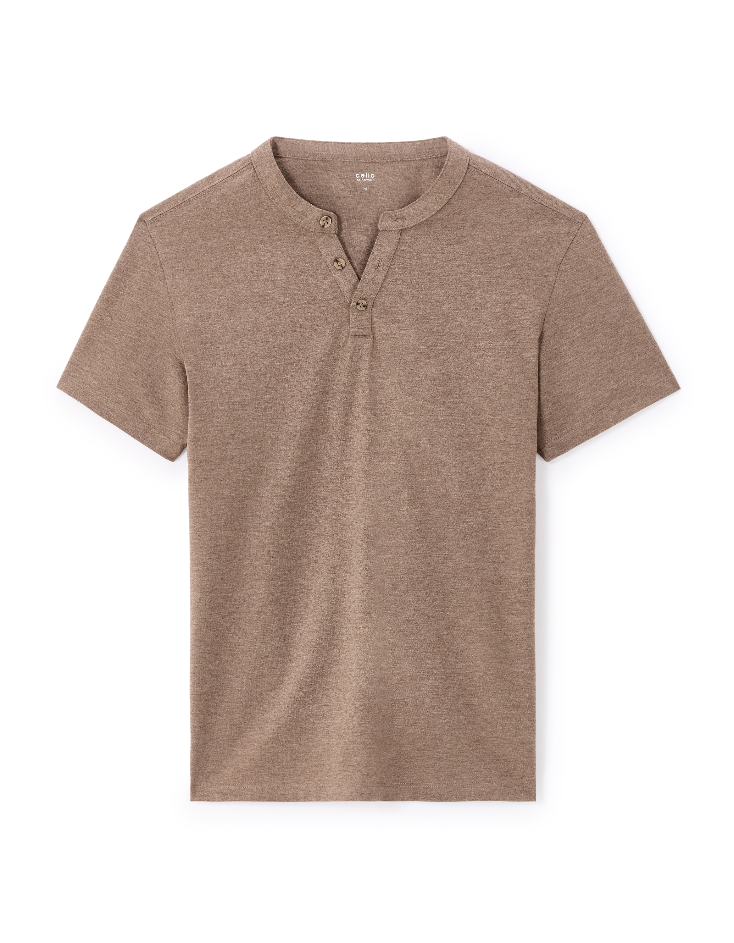 T-shirt straight col tunisien coton mélangé - taupe