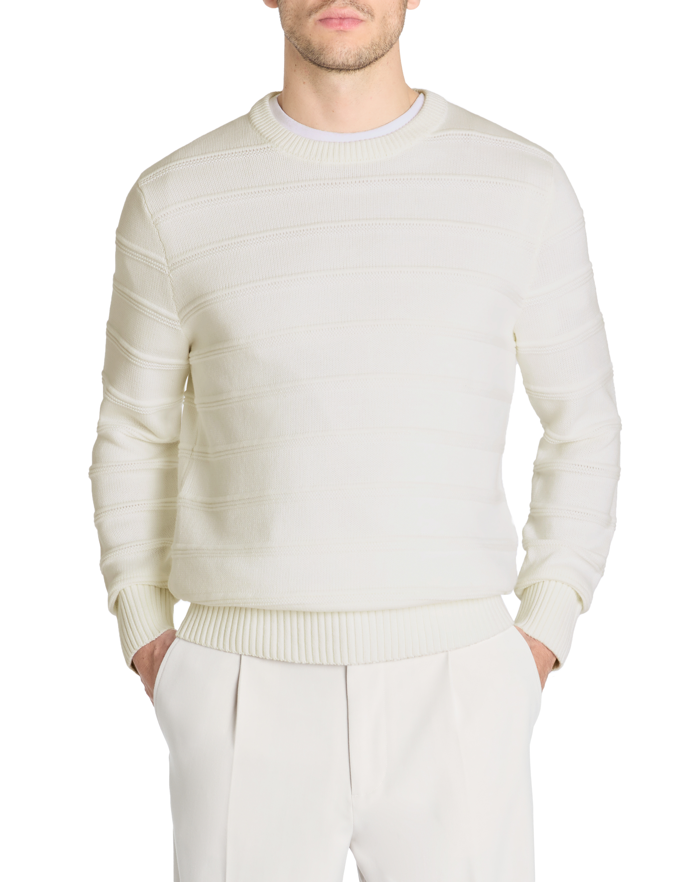 Pull col rond 100% coton - ecru - camaieu - Modalova
