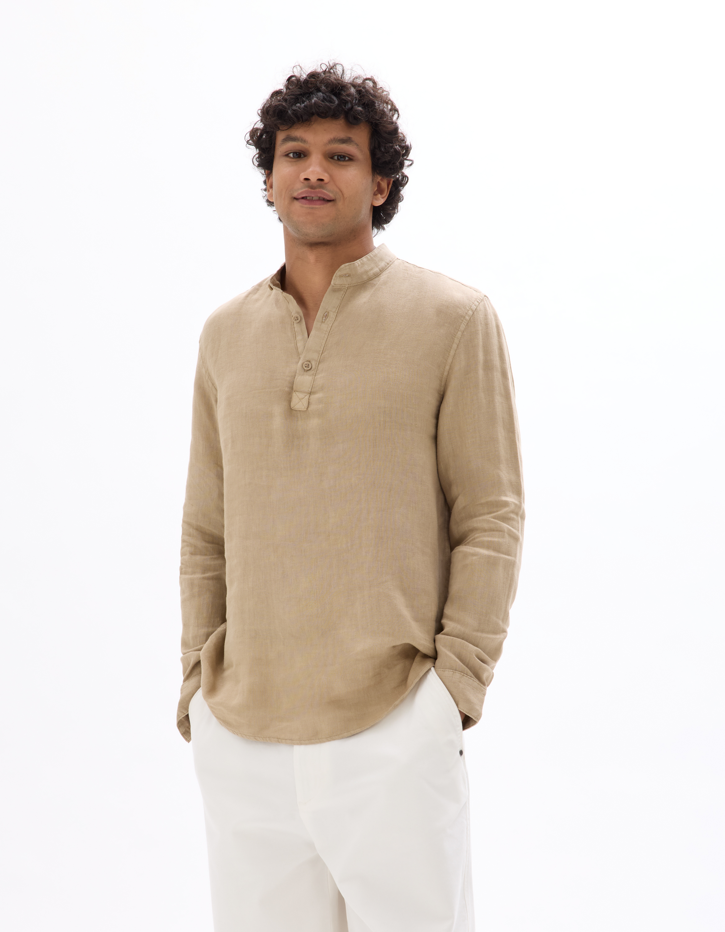 Vareuse col mao 100% lin - beige - camaieu - Modalova