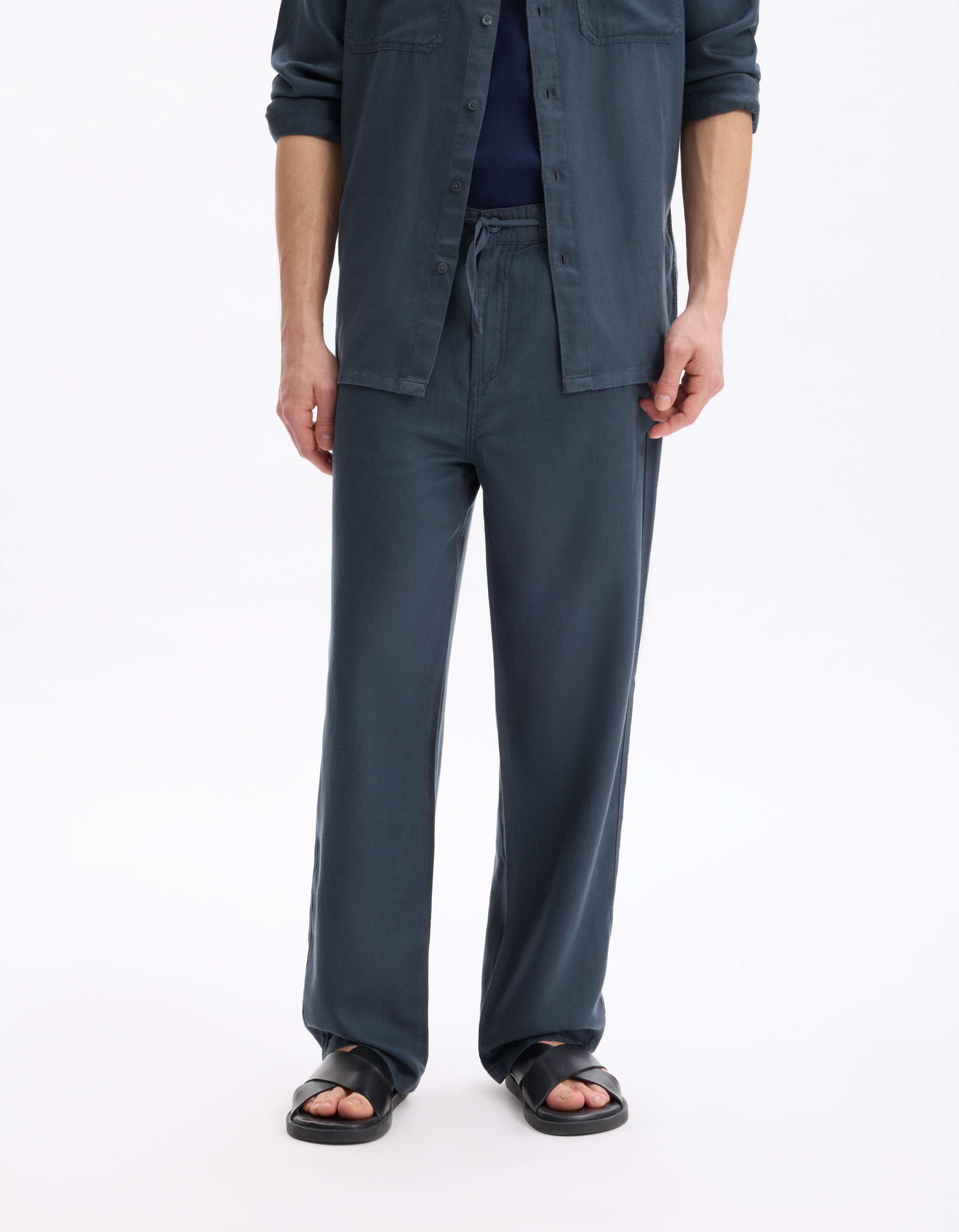 Pantalon loose 100% coton tencel - marine - camaieu - Modalova