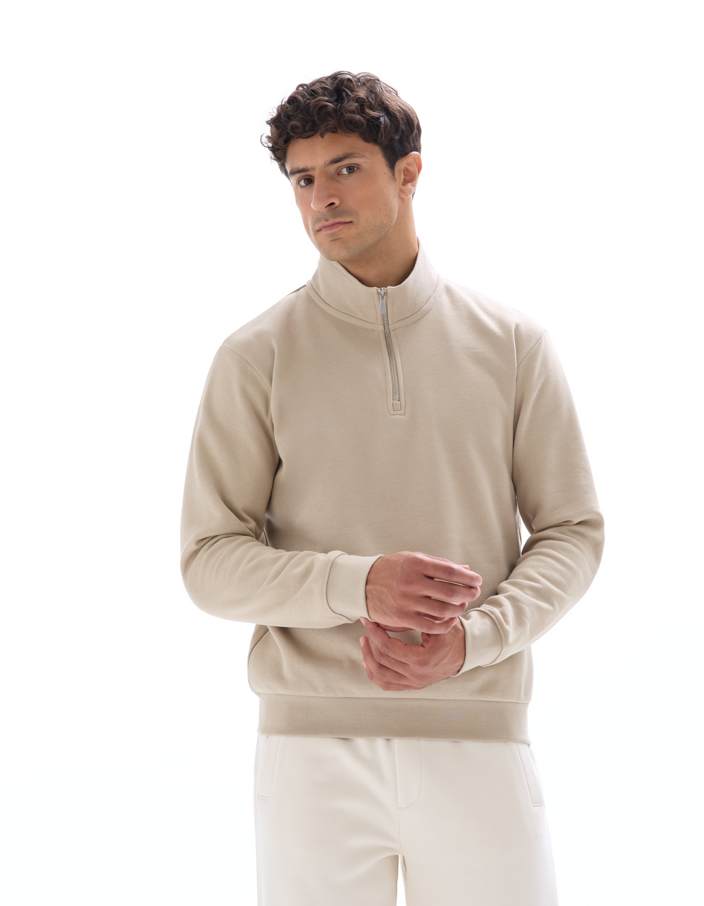 Sweat regular col camionneur uni - beige - camaieu - Modalova