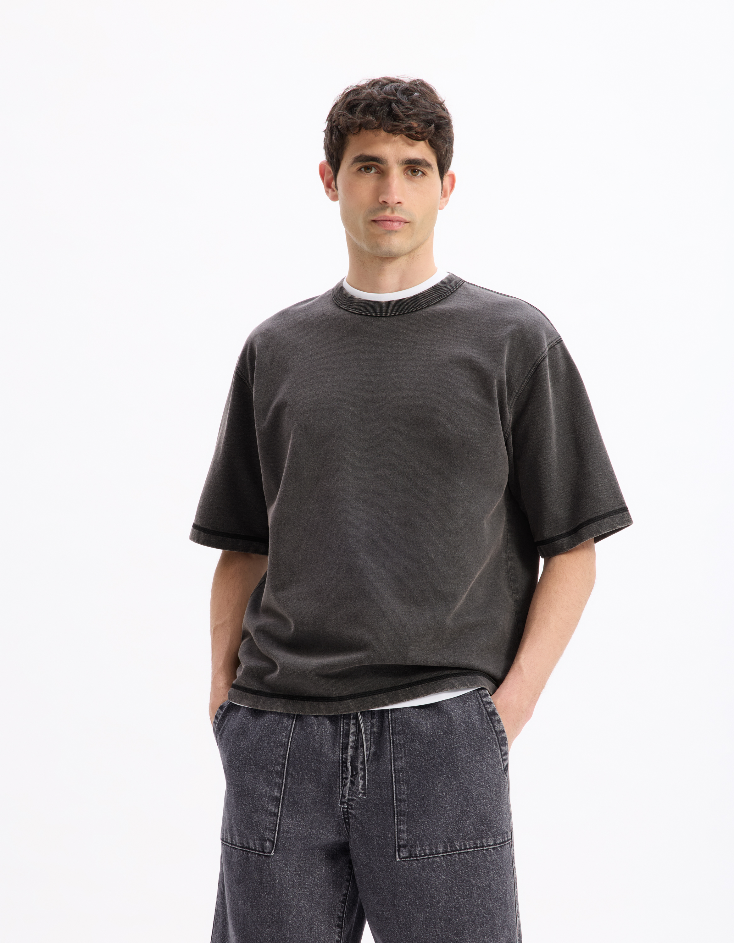 T-shirt oversize col rond 100% coton - camaieu - Modalova