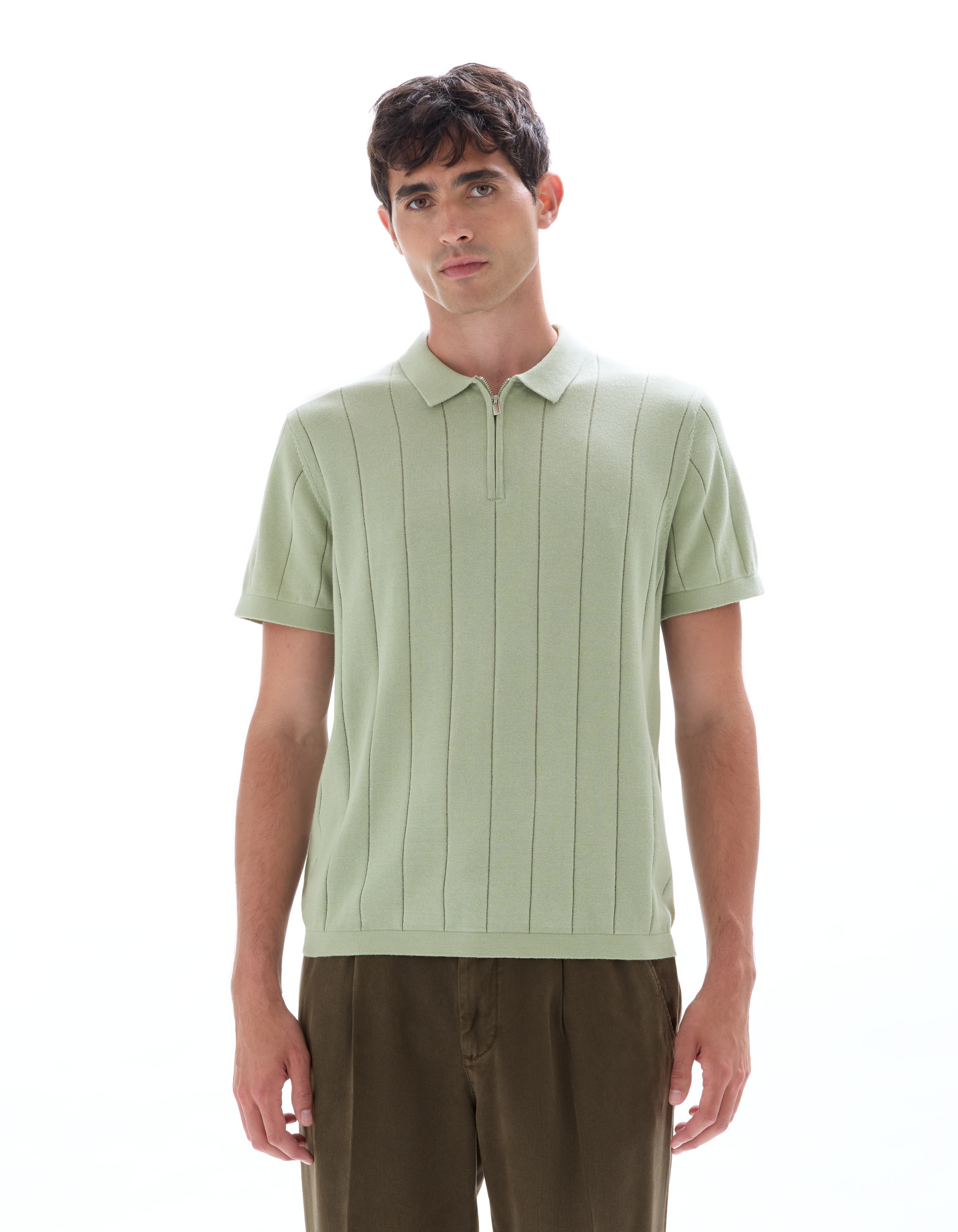 Polo regular en maille col zippé - camaieu - Modalova