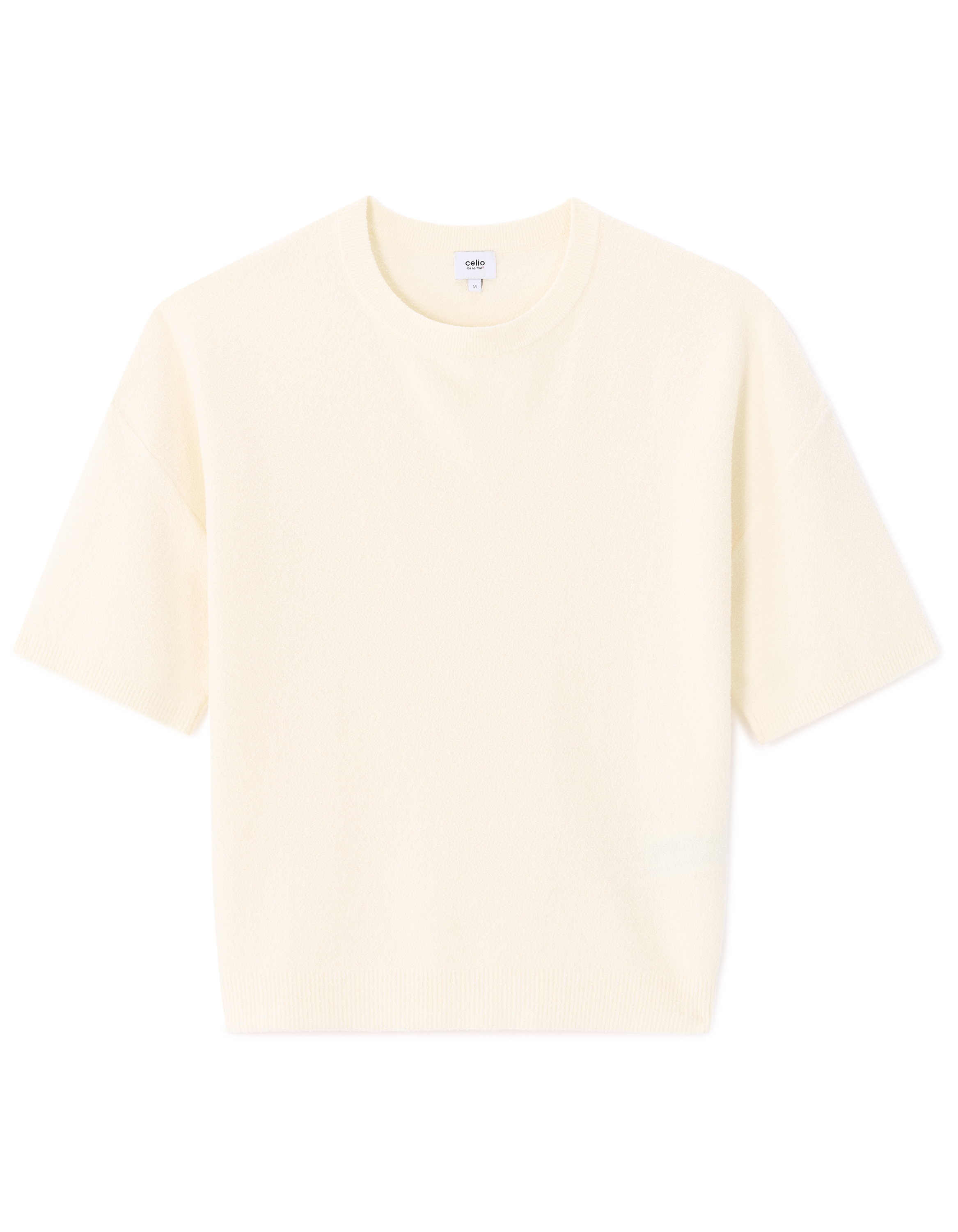 T-shirt boxy col rond en maille bouclée - écru