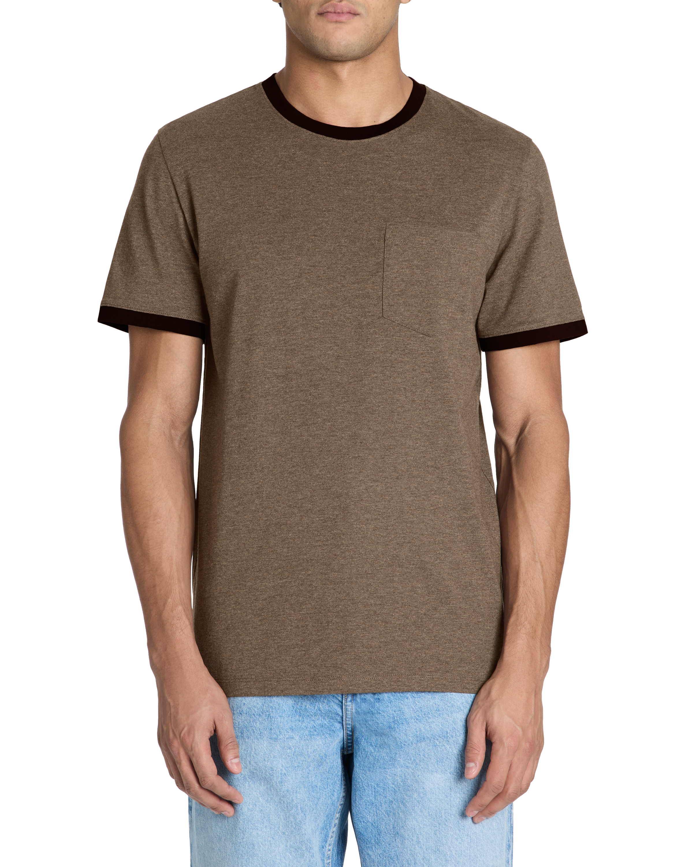 T-shirt straight col rond 100% coton - marron - camaieu - Modalova