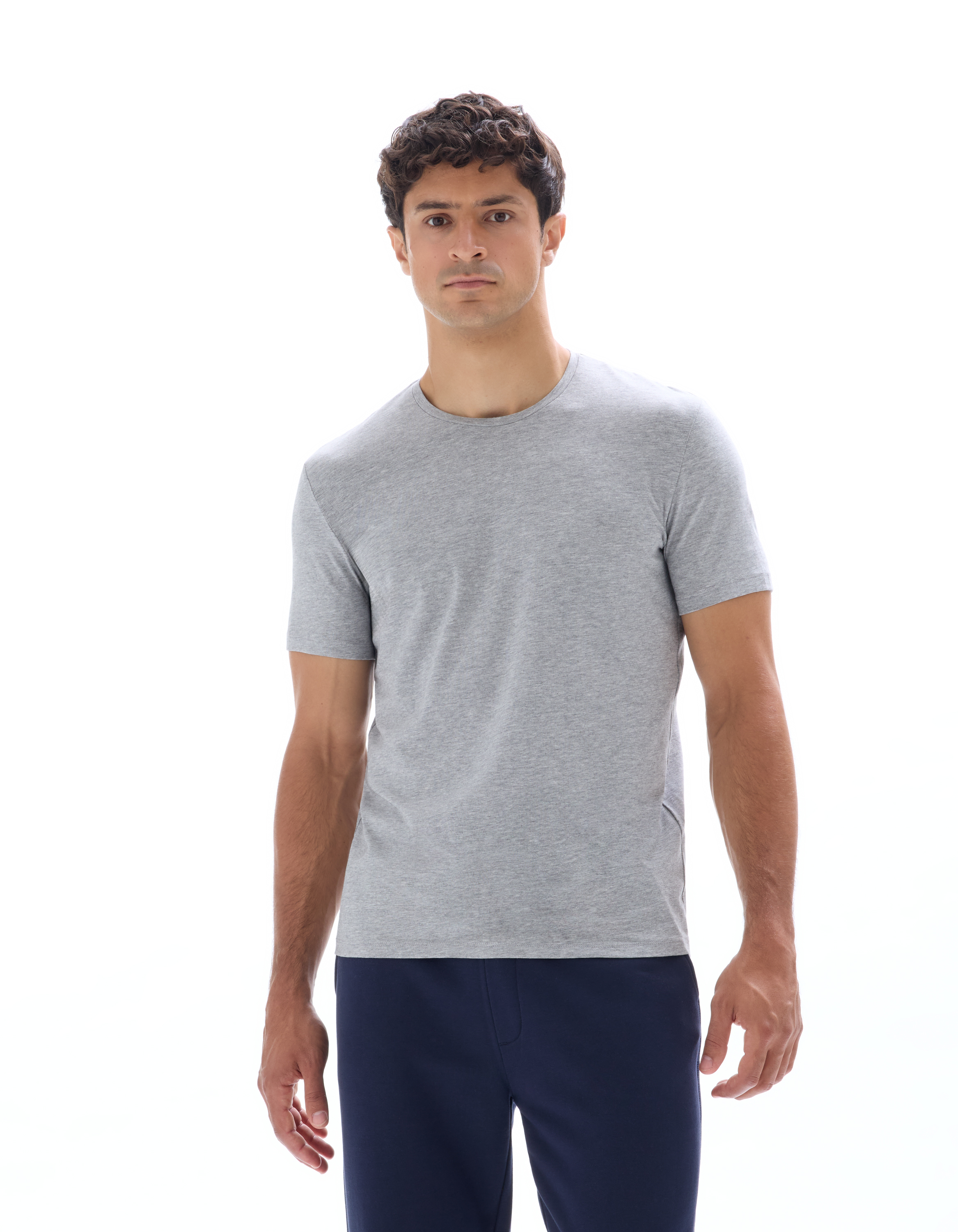 T-shirt slim col rond en coton stretch - gris chiné - camaieu - Modalova