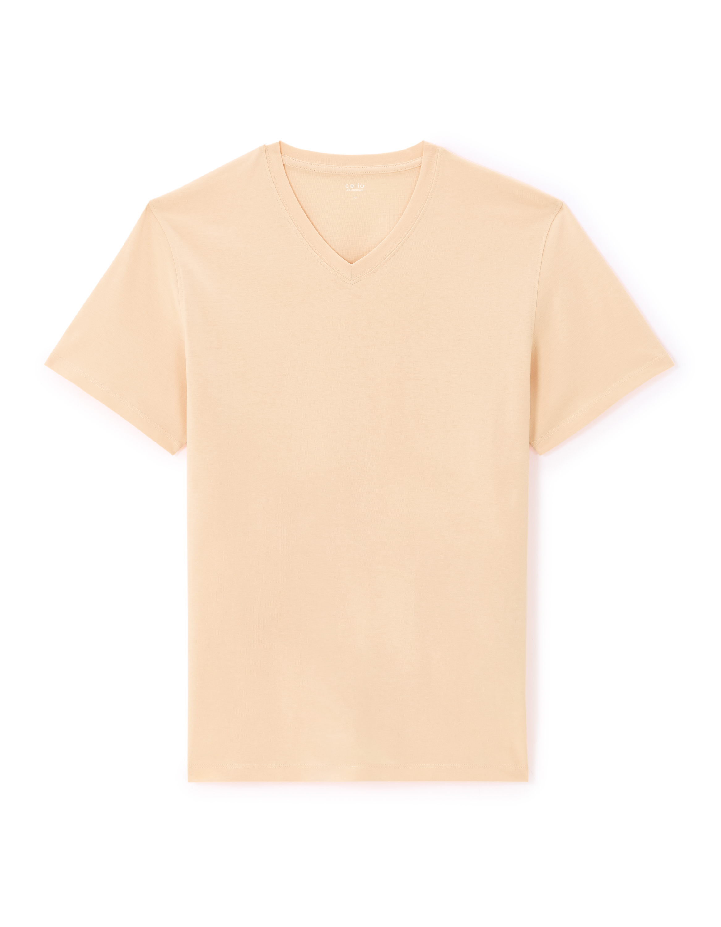 T-shirt straight col v 100% coton - orange