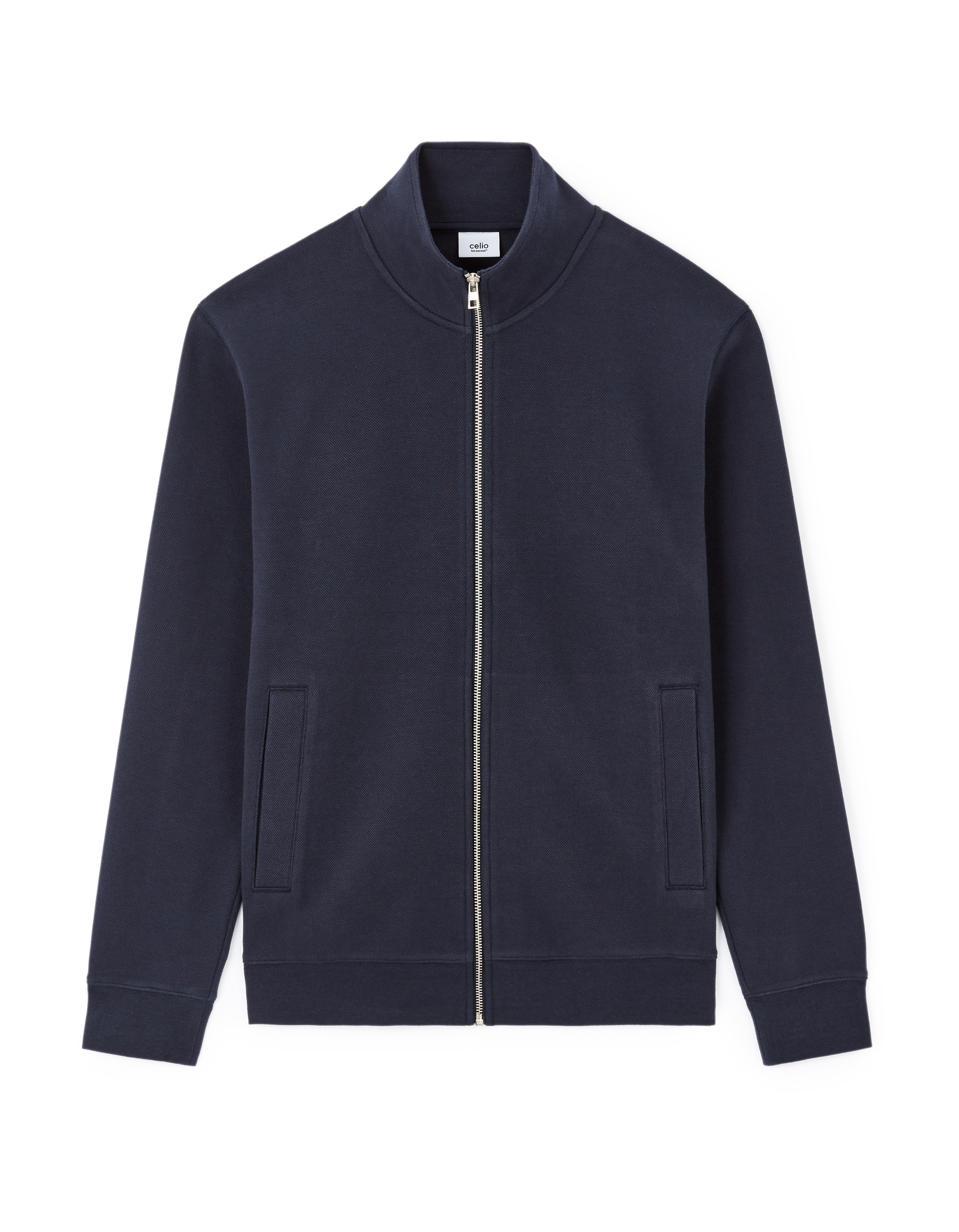 Veste zippée col montant regular coton mélangé - marine