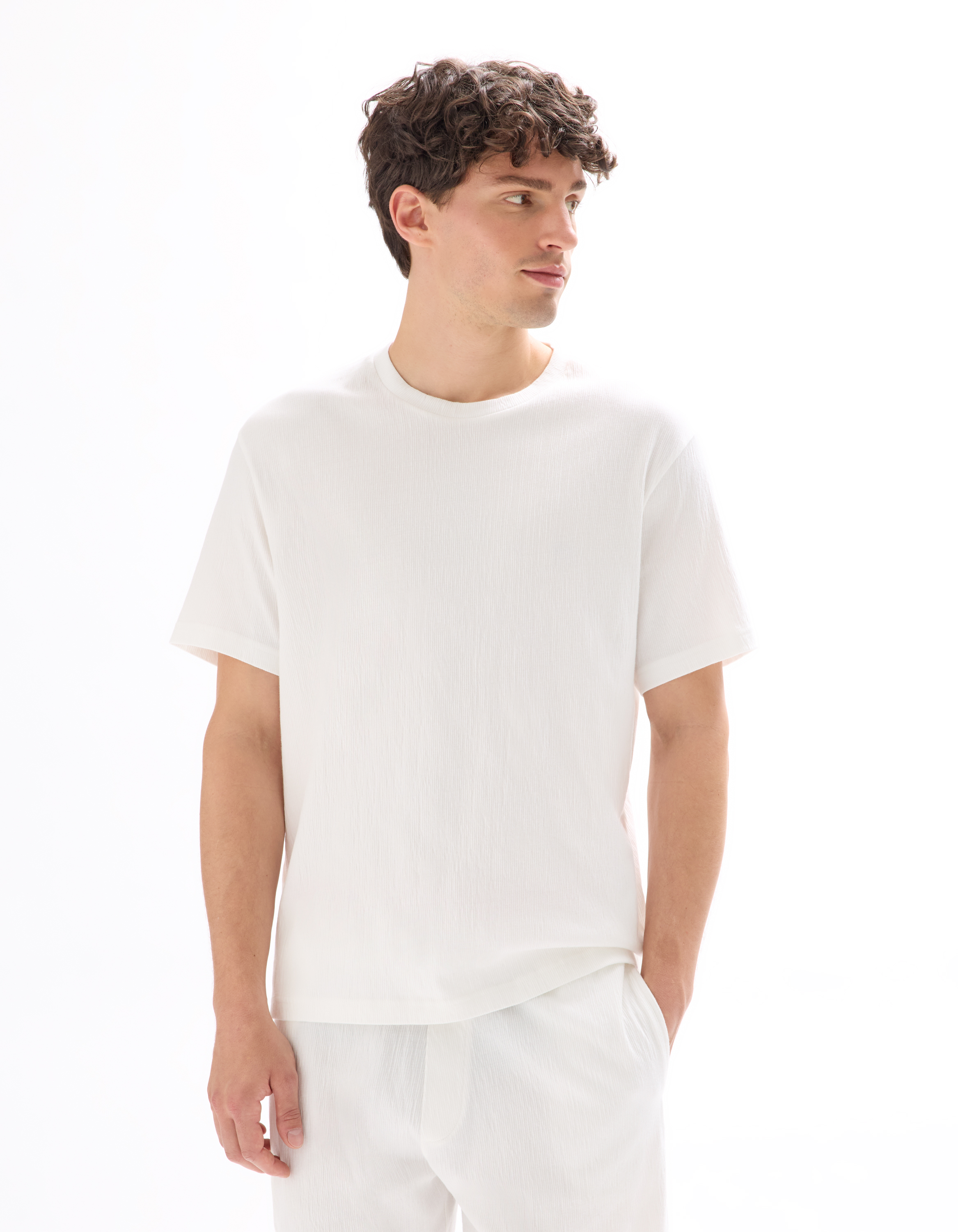 T-shirt boxy col rond plissée - camaieu - Modalova