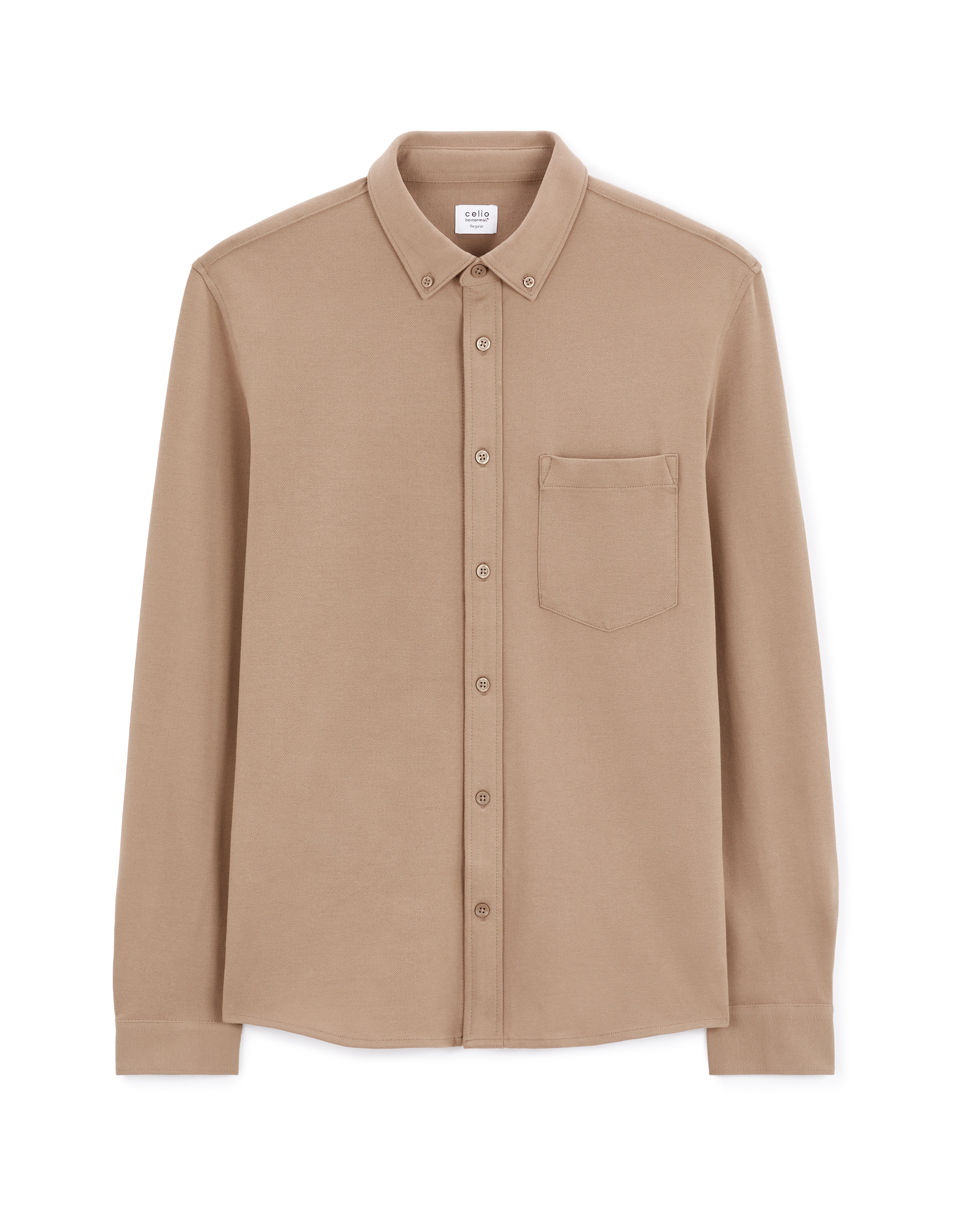Chemise regular coton piqué stretch - taupe
